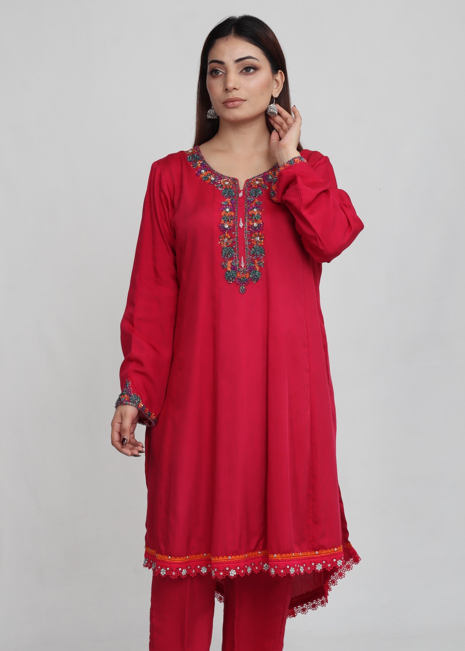viscose Kurta Set in Red