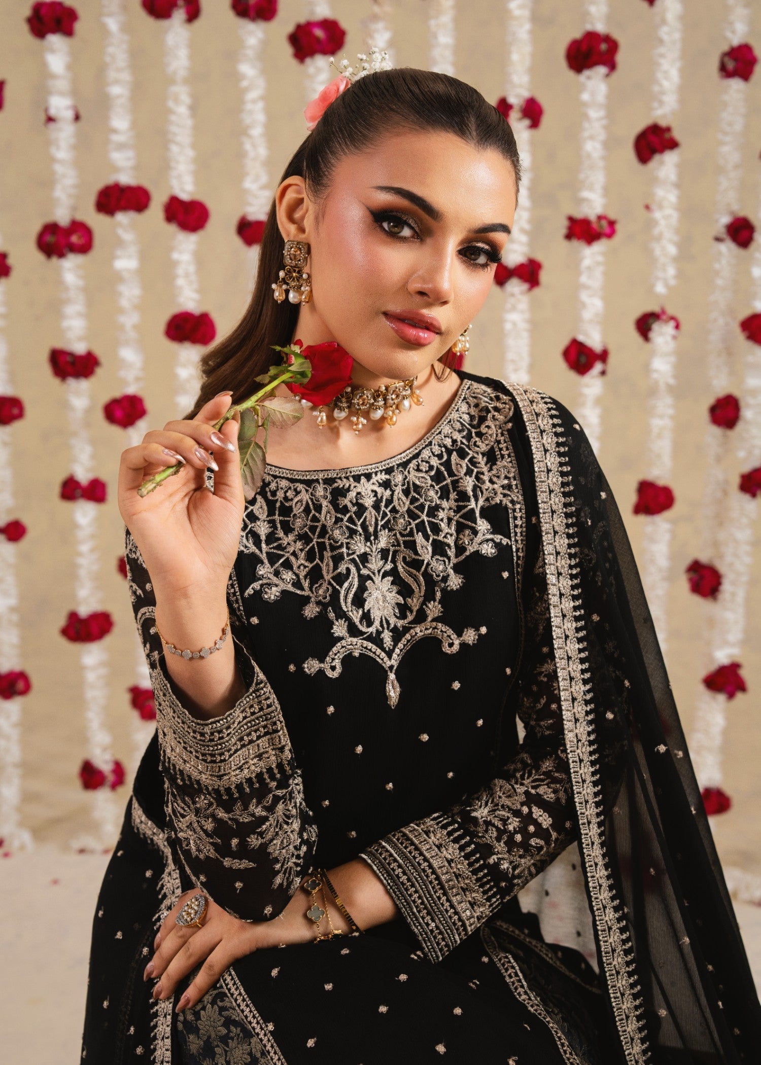 chiffon Pishwas in Black
