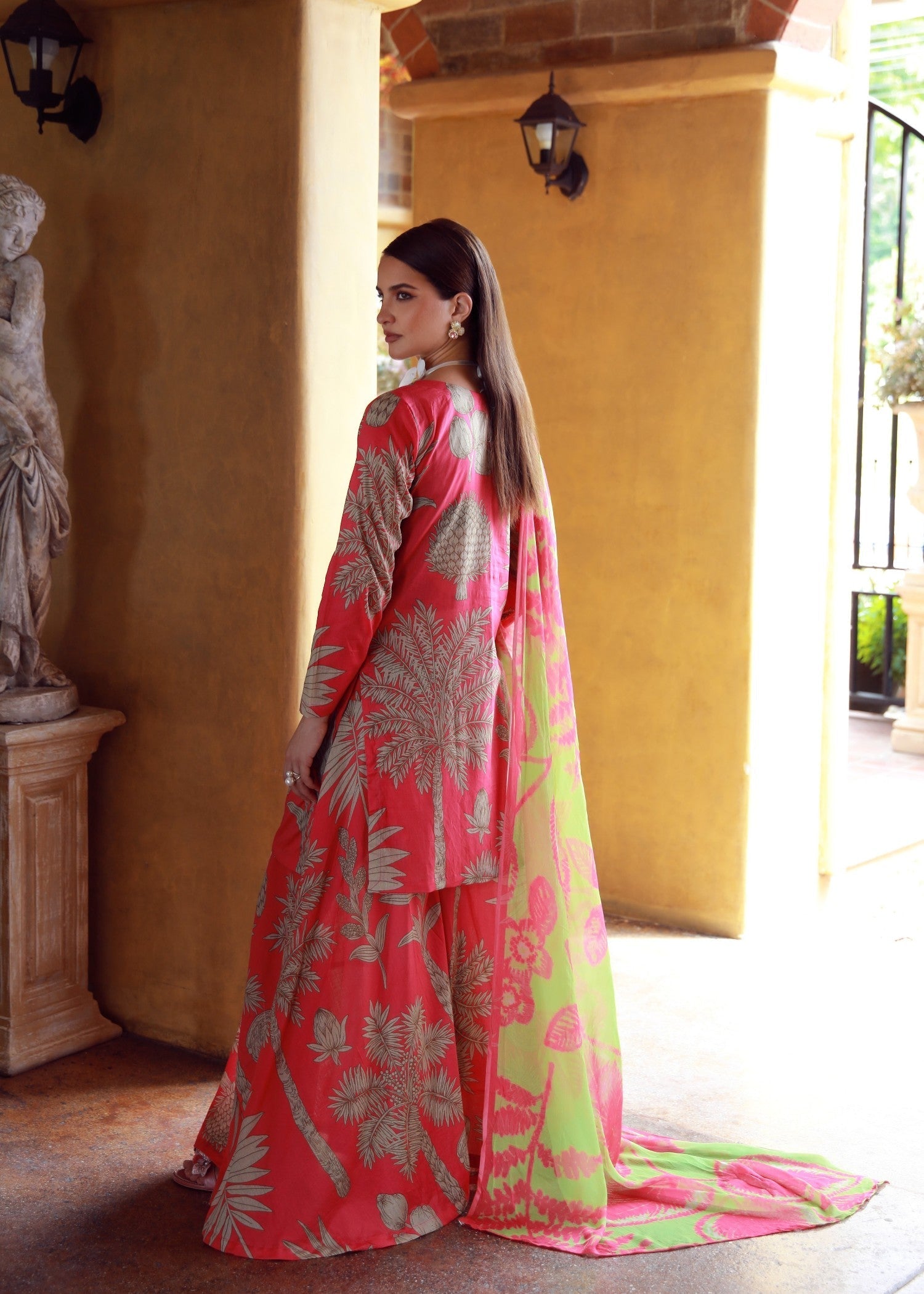 lawn Sharara in Coral pink