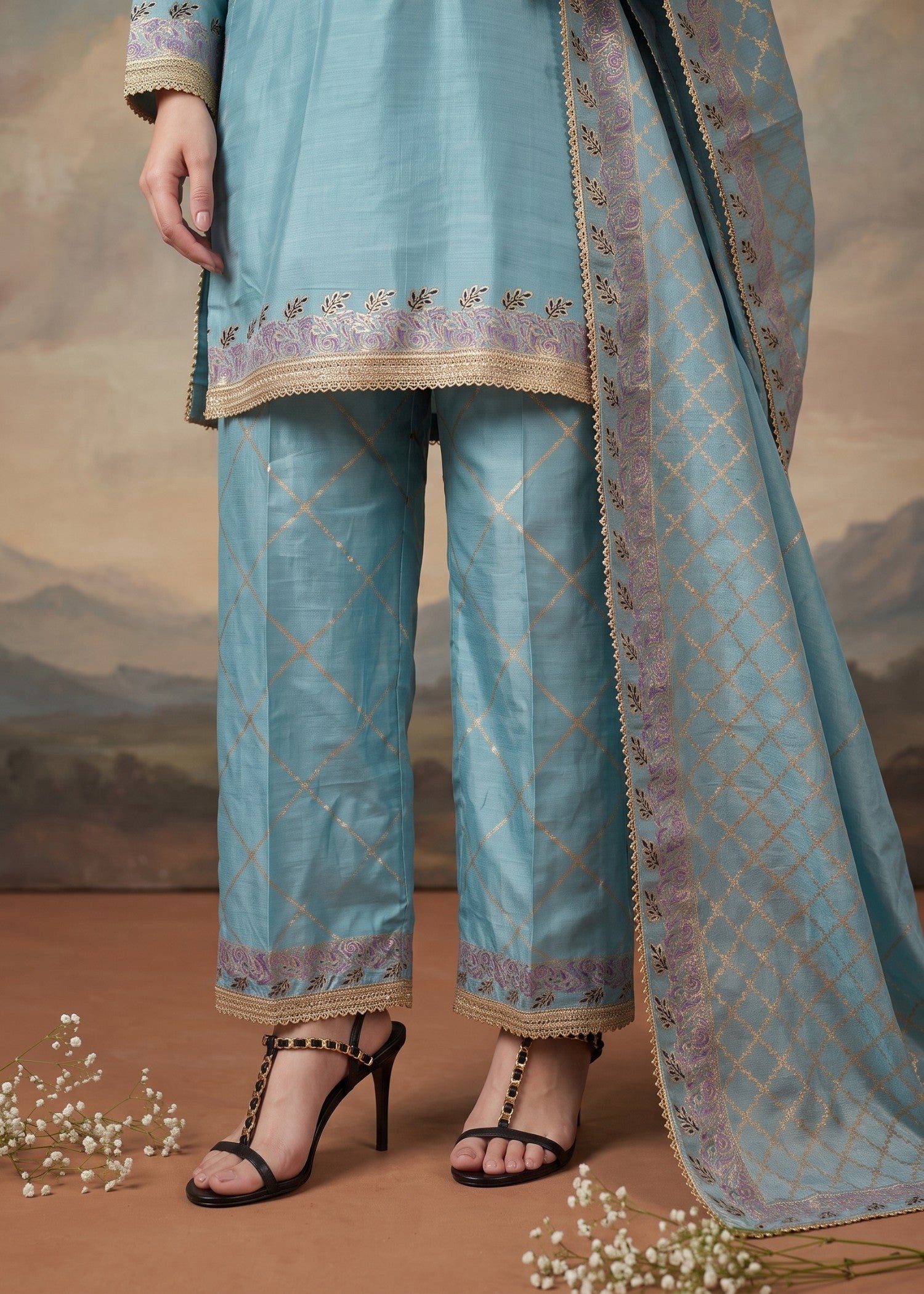pk raw silk Kurta Set in Sky blue