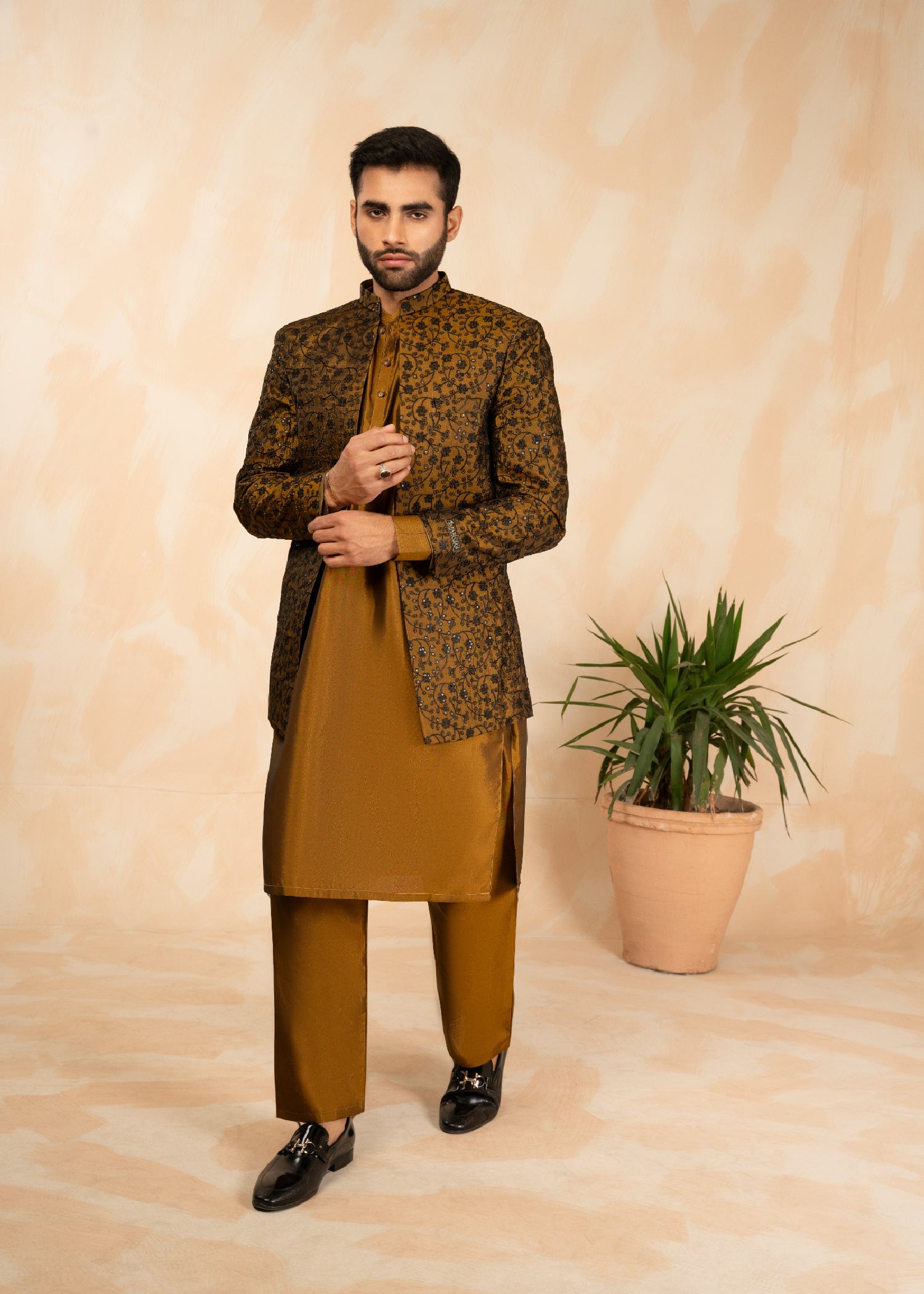 textured wash & wear Prince Coat in Copper