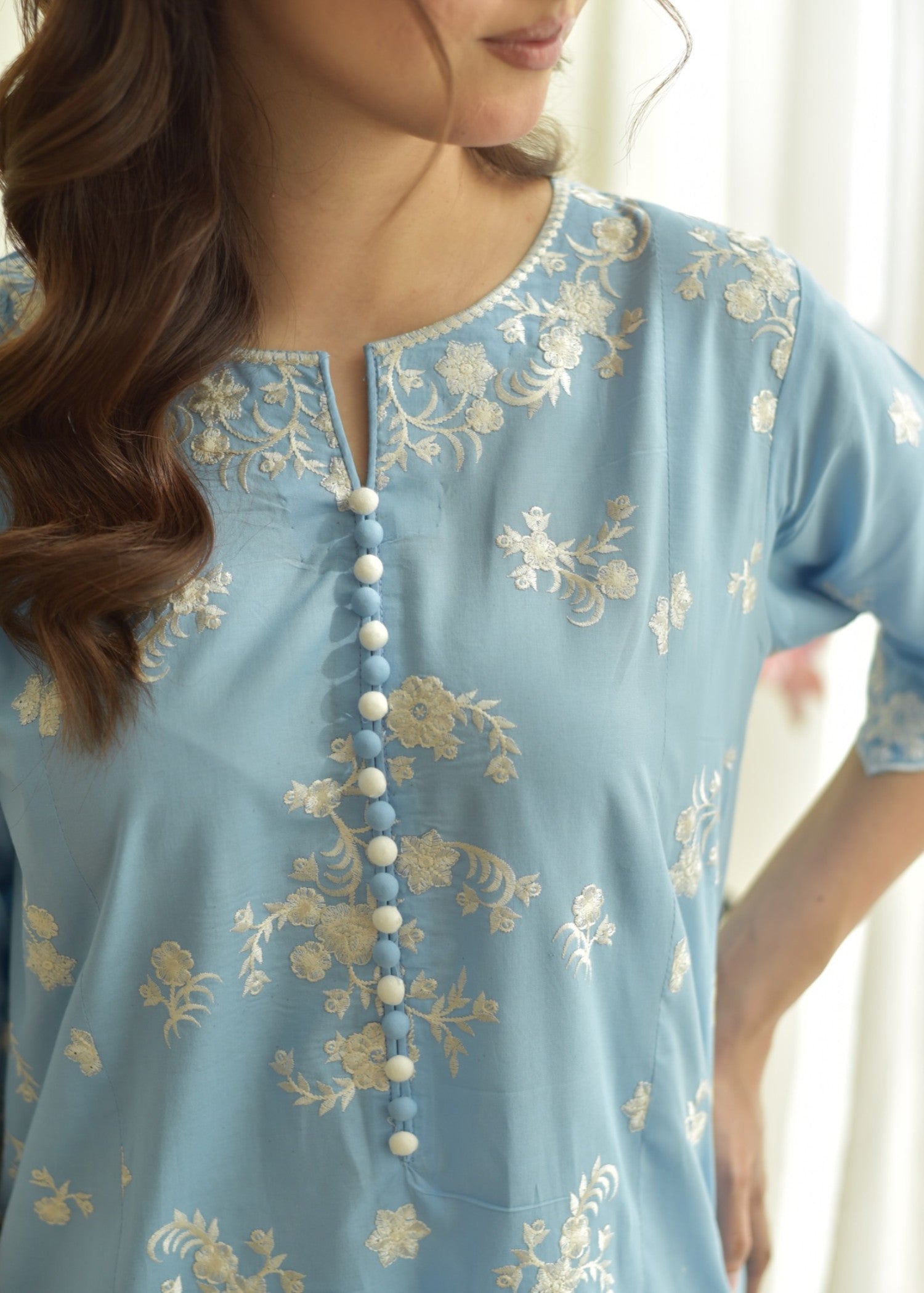 lawn Kurta Set in Sky blue