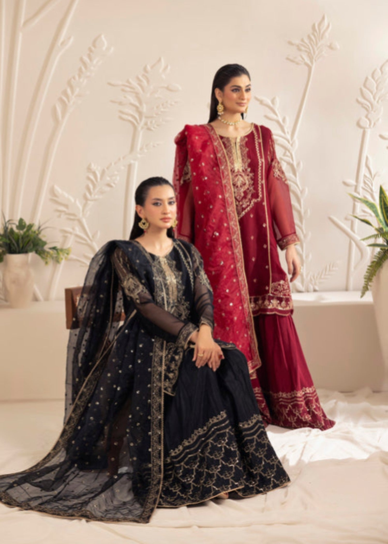 bemberg crinkle chiffon Gharara in Maroon