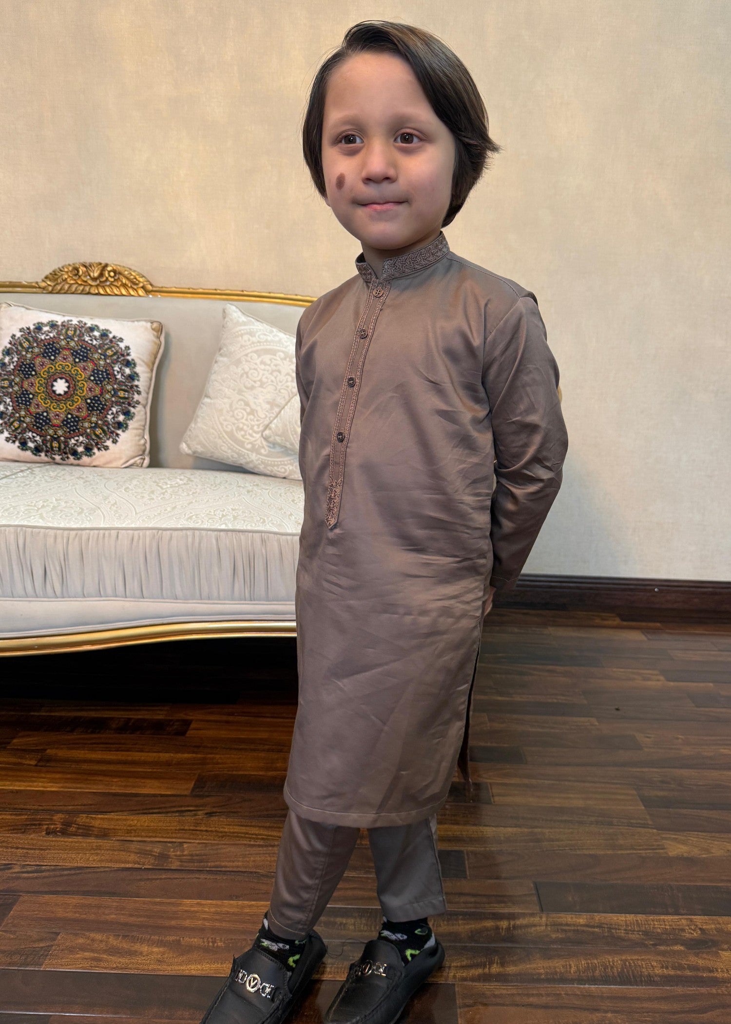 cotton Kurta Set in Almond brown