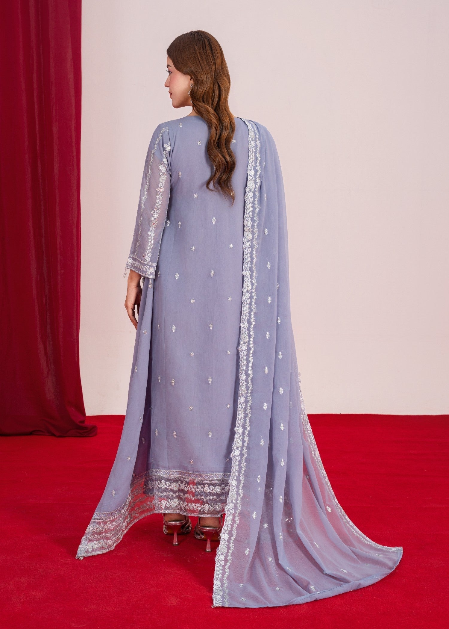 chiffon Pishwas in Bluebell