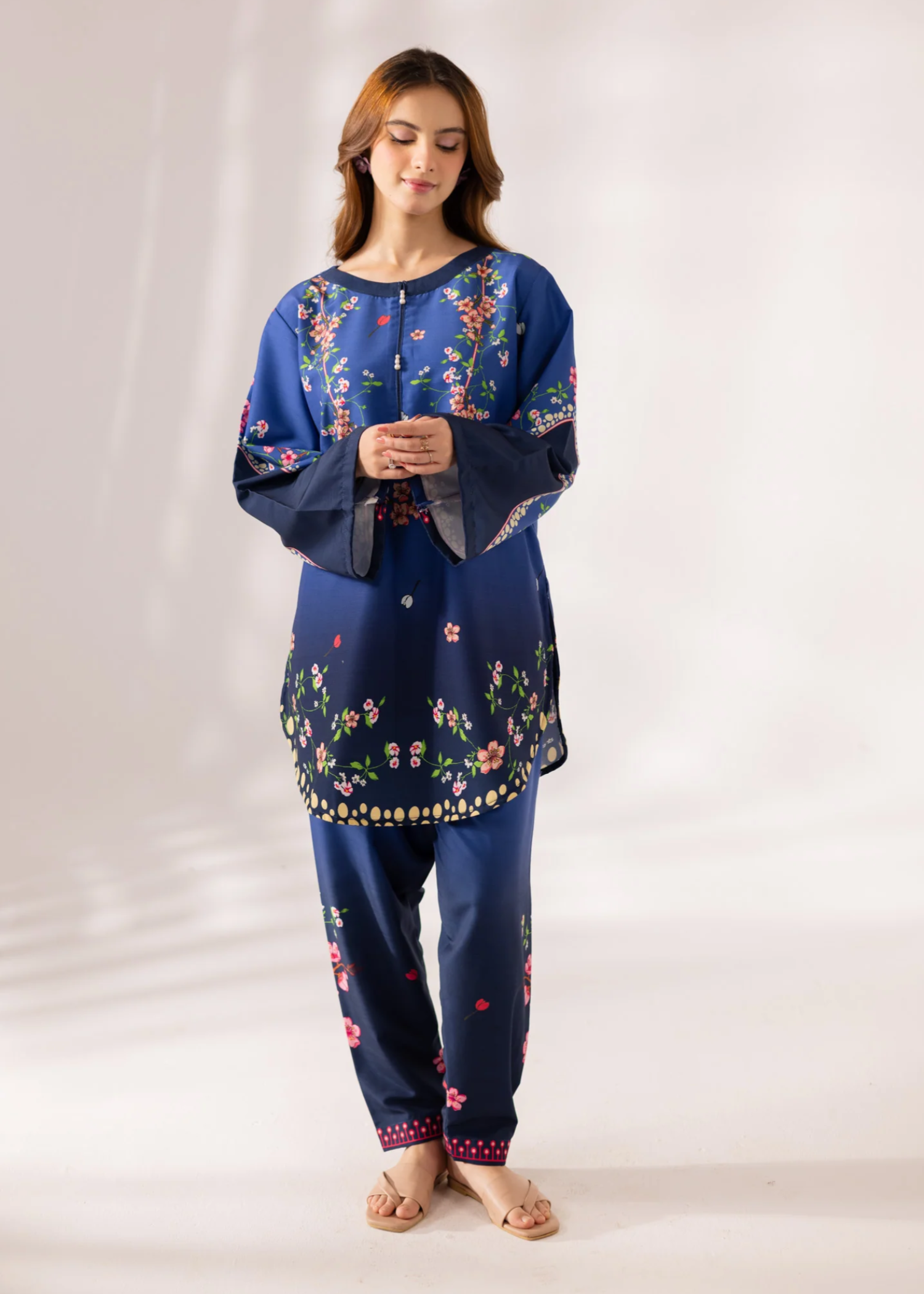 blended khaddar Kurta Set in Navy blue, midnight blue