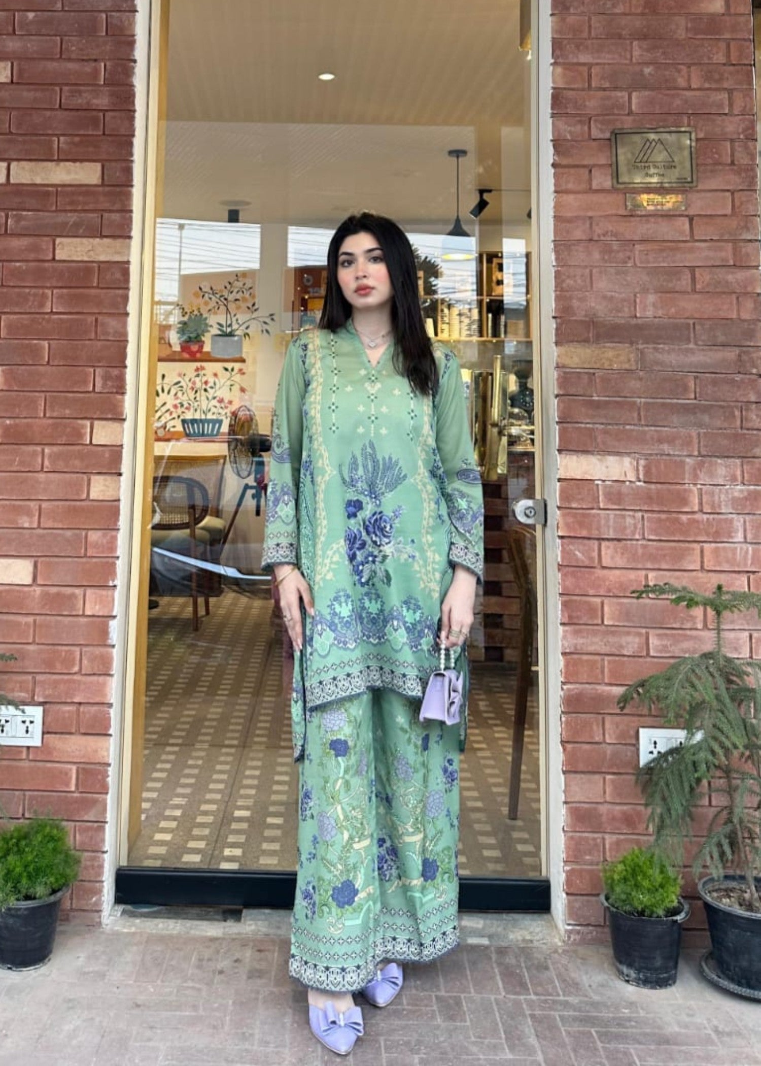swiss lawn Co ord Sets in Tea green