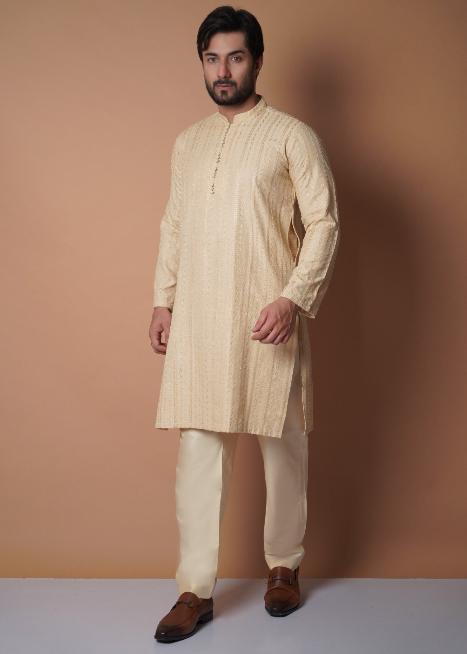 cotton silk Kurta Set in Cream