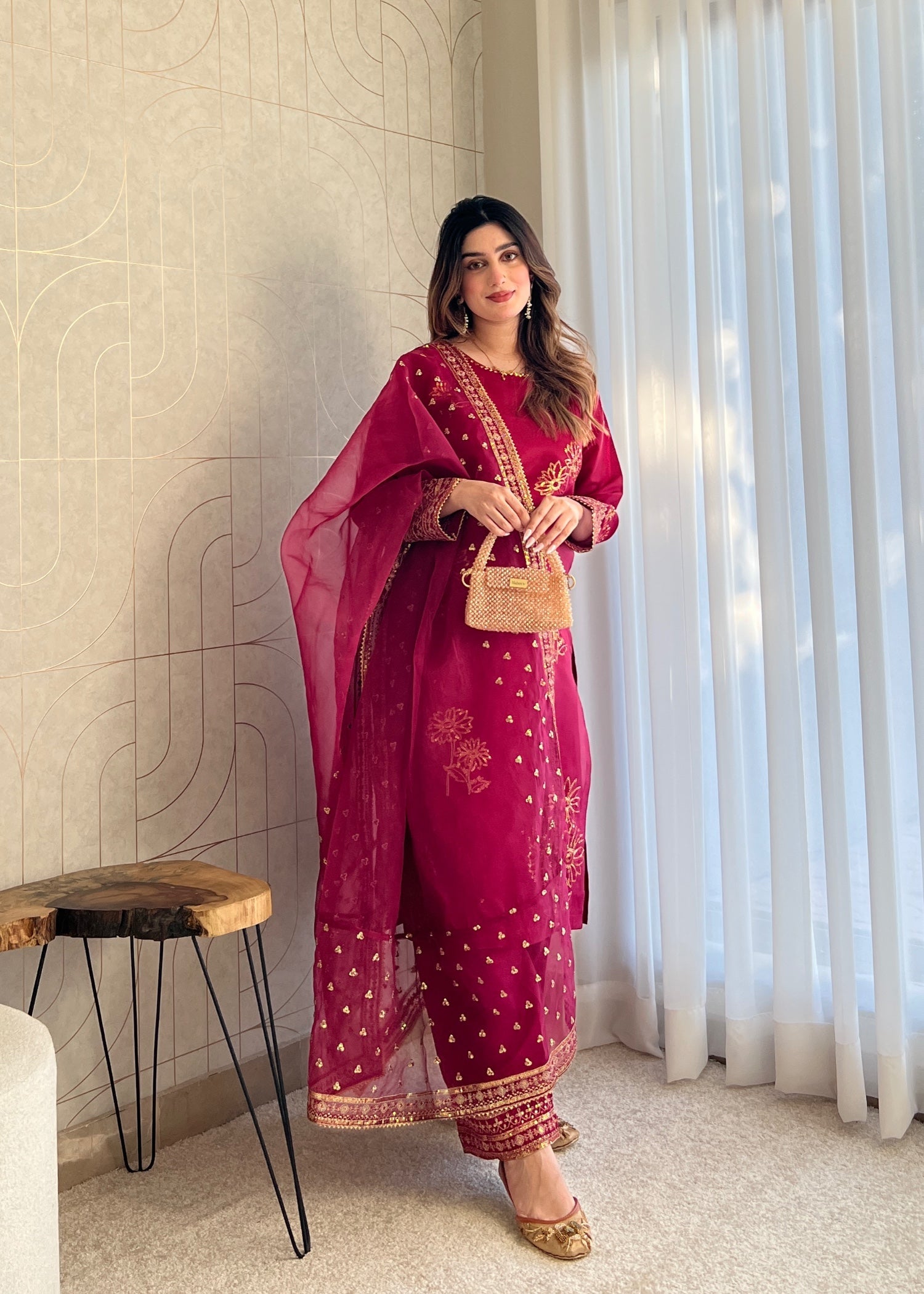 silk Kurta Set in Magenta haze
