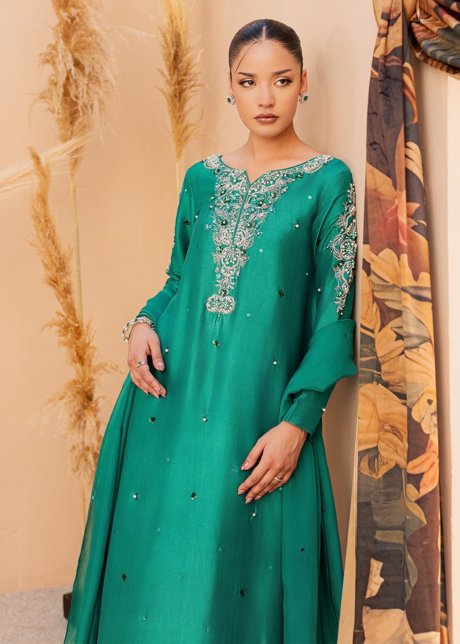 tussar silk Kaftan in Sea green