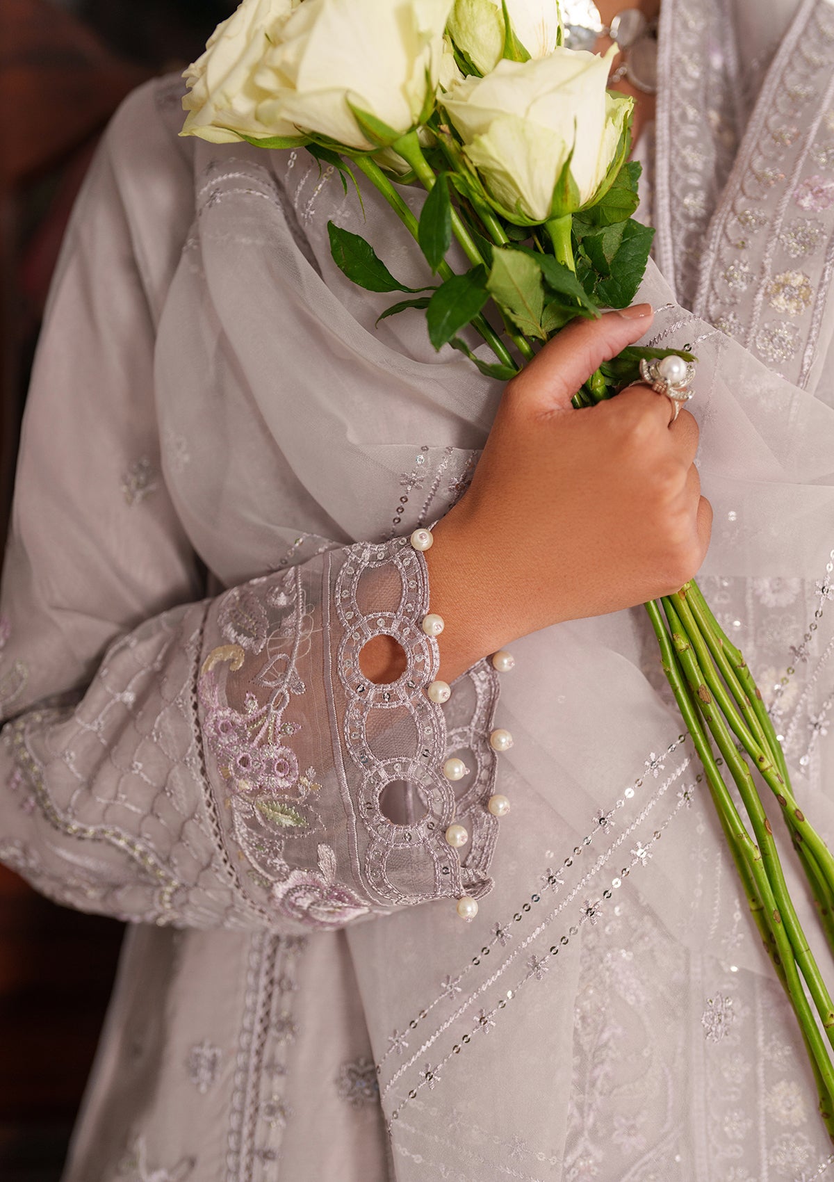 organza Kurta Set in Purple ash