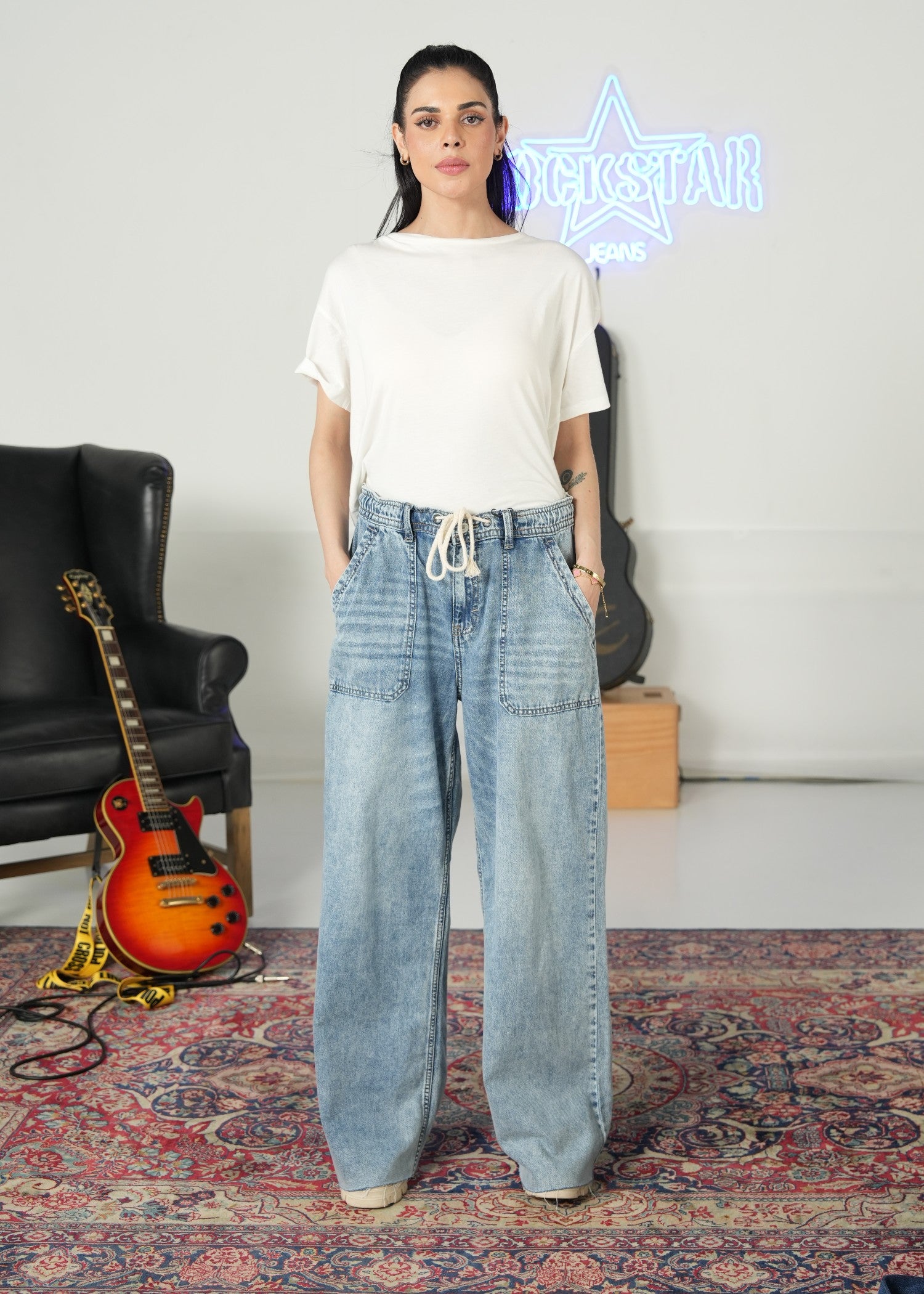acid-wash denim Jeans in Light blue