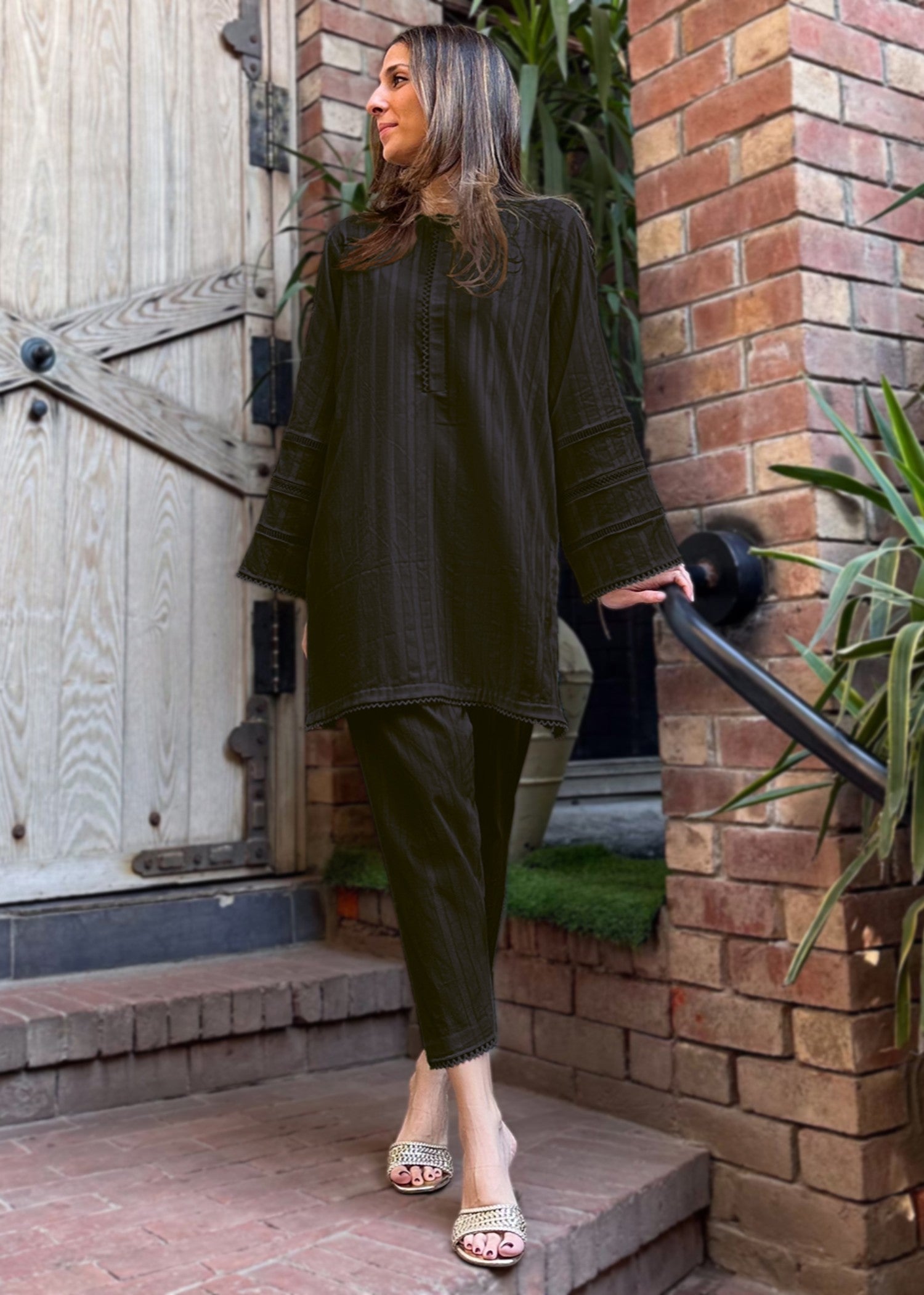 cotton dobby Co Ord Sets in Black