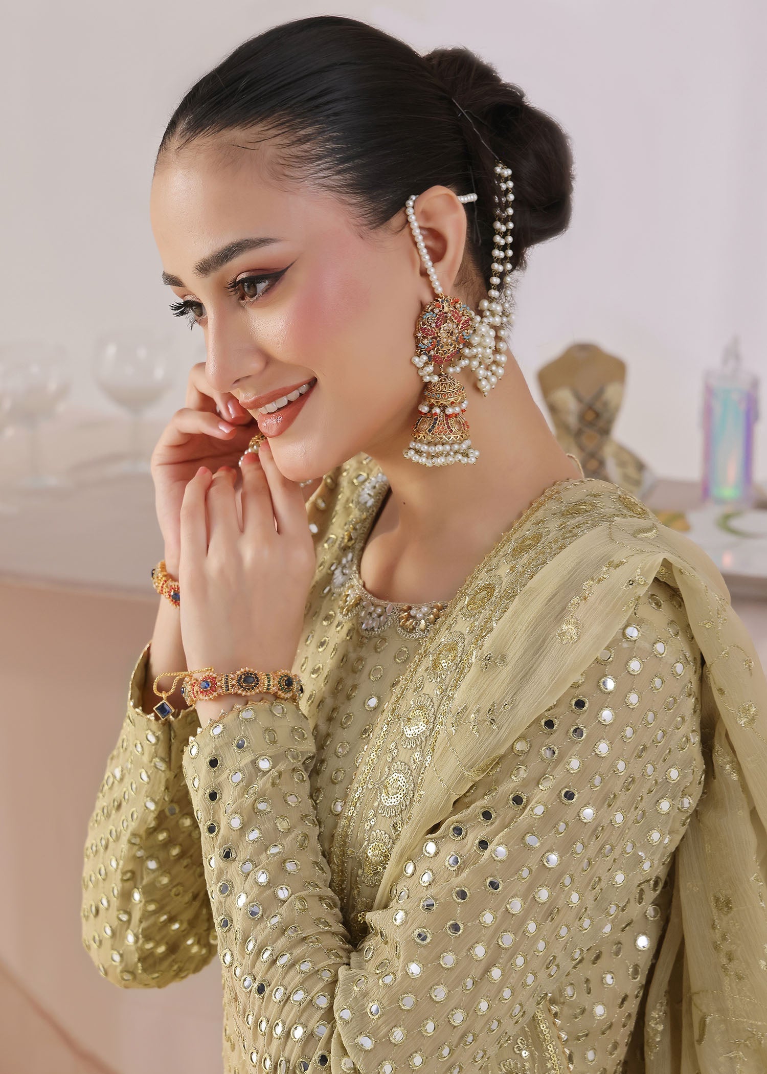 chiffon Lehenga in Pistachio green