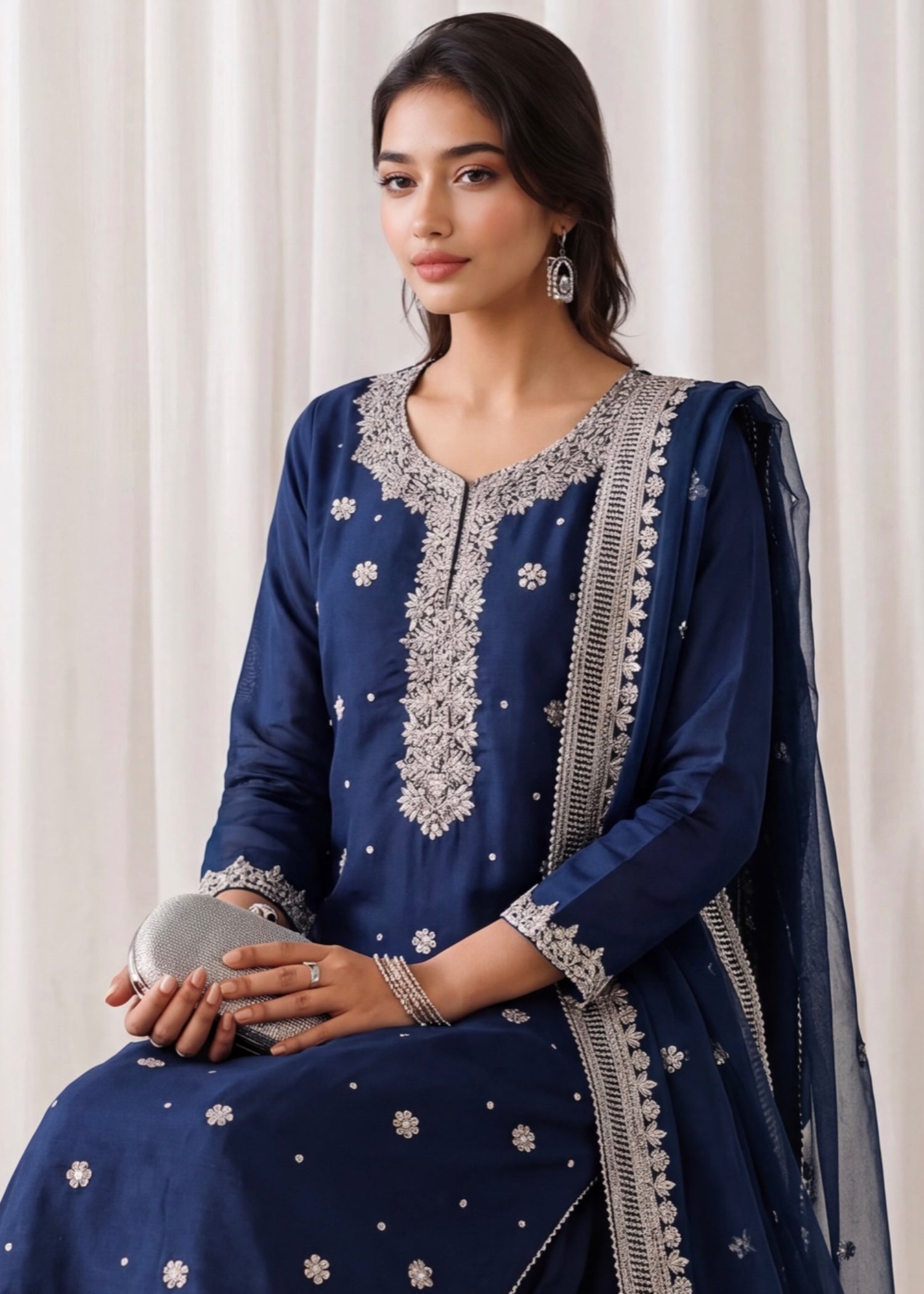 silk Sharara in Cobalt blue