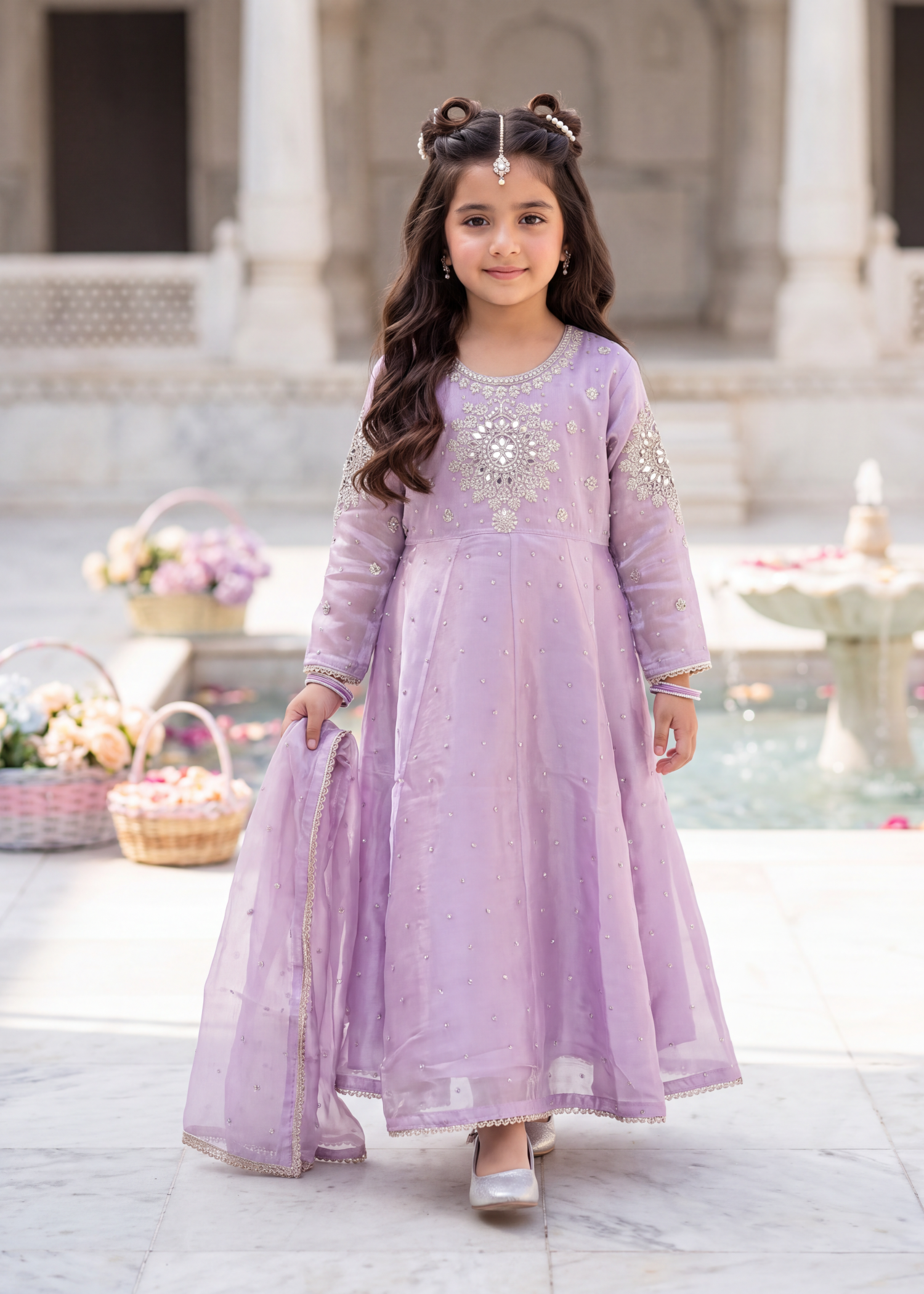 tissue silk Pishwas in Lilac