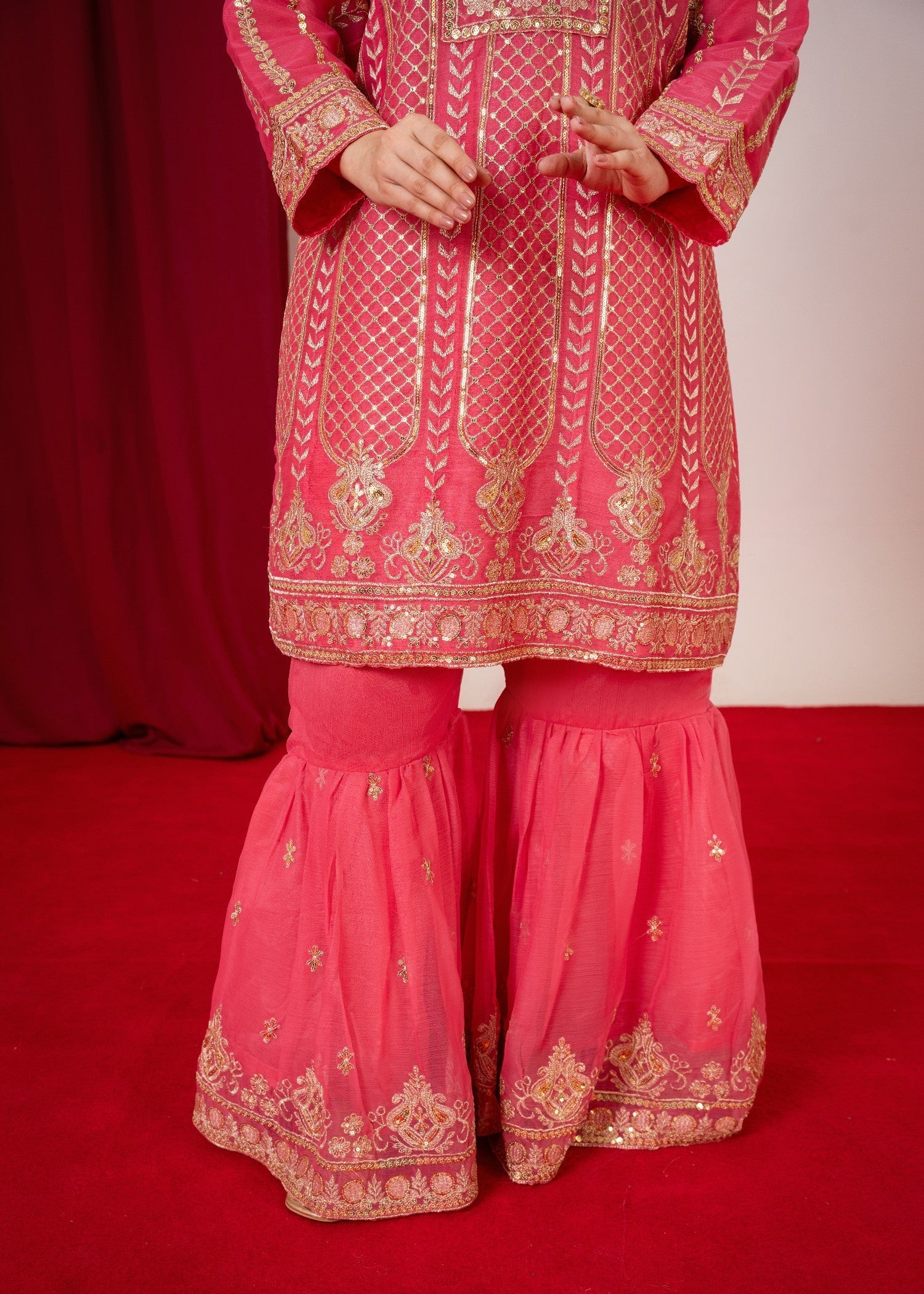 chiffon Gharara in Peach pink