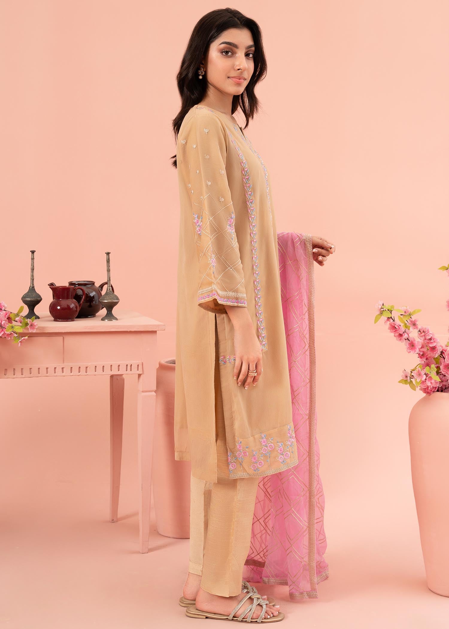 chiffon Kurta Set in Beige
