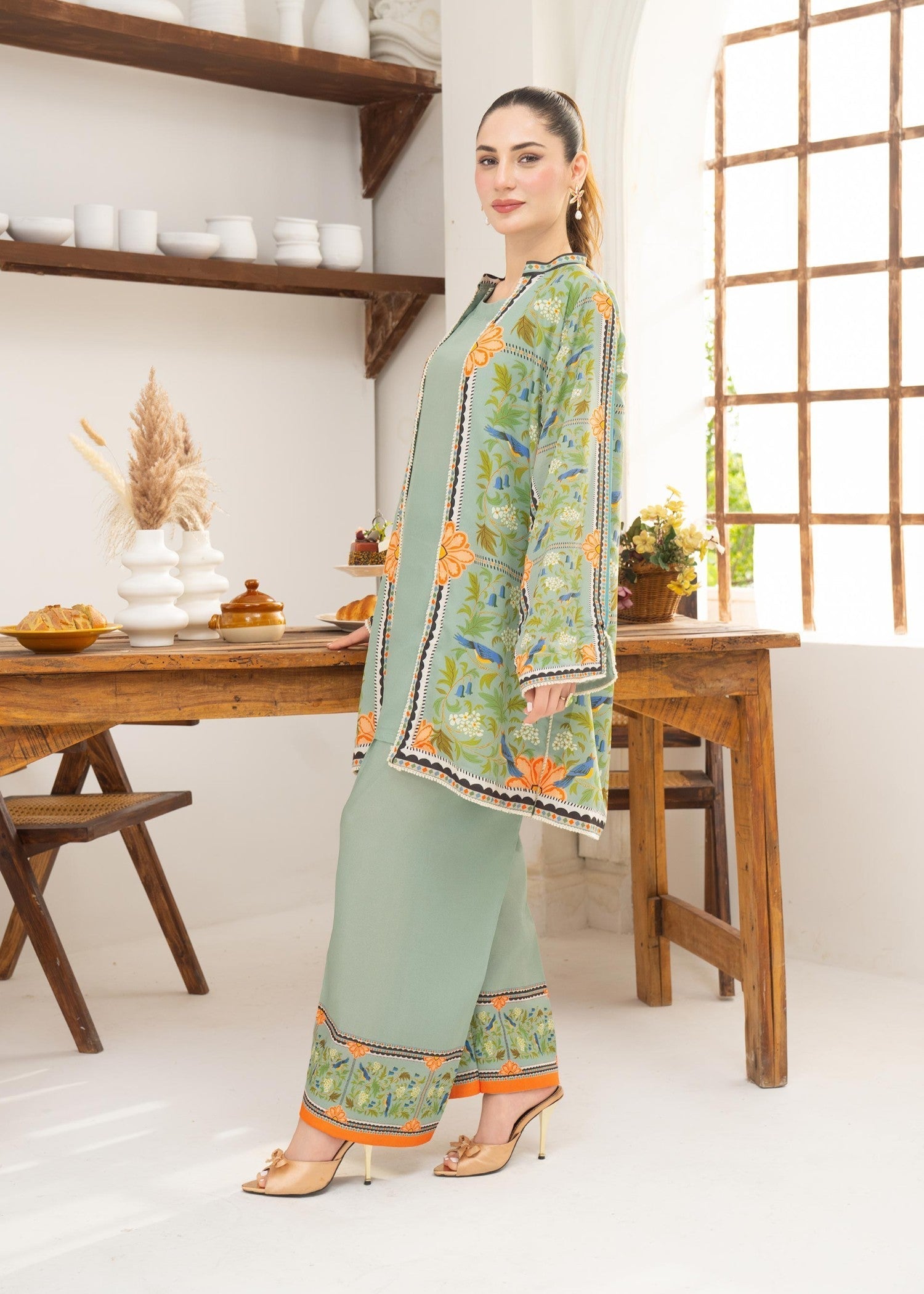 lawn Gown in Mint green