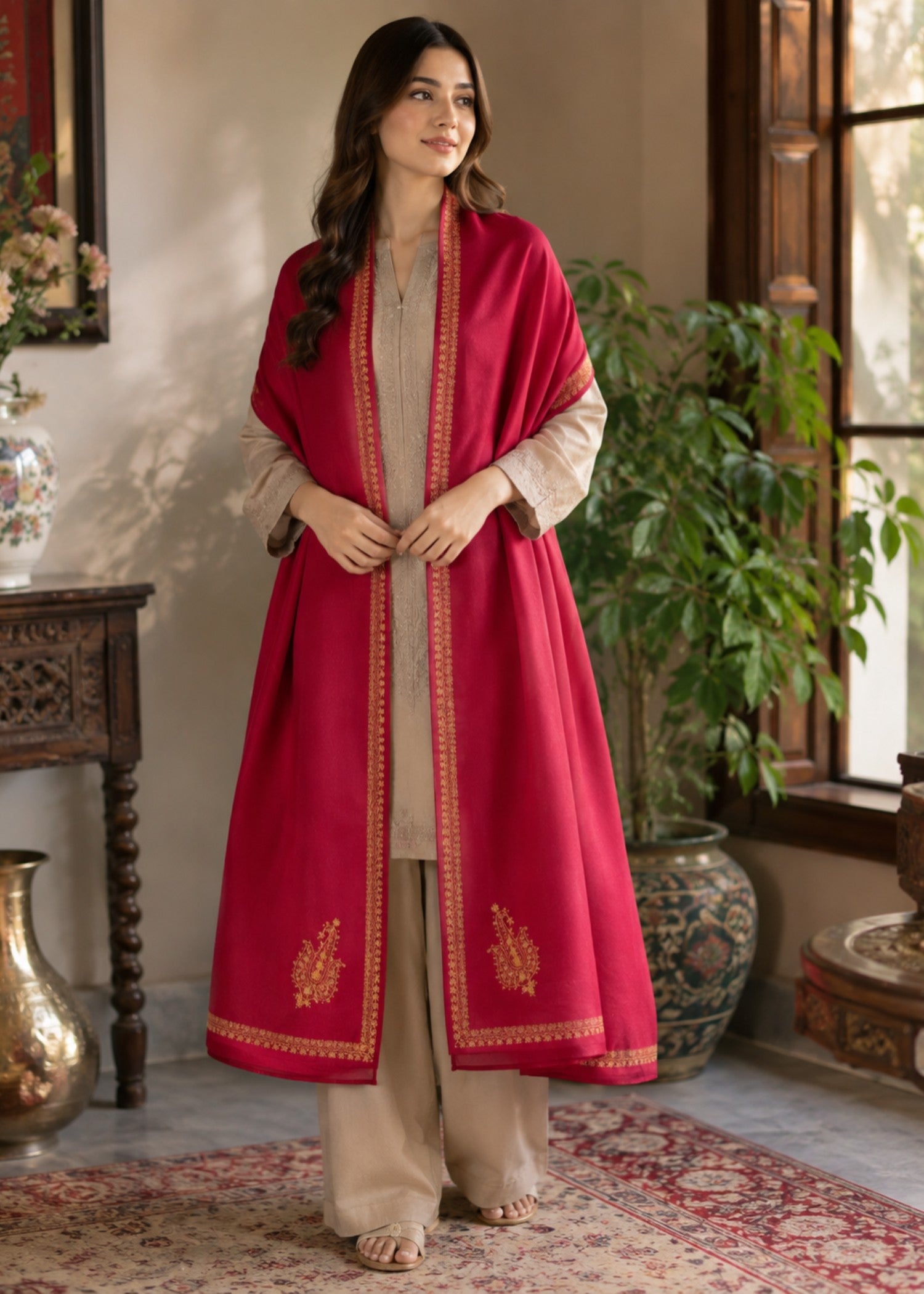 Shawl in Cardinal red Color by - Trendy Women Shawl EUJ1002