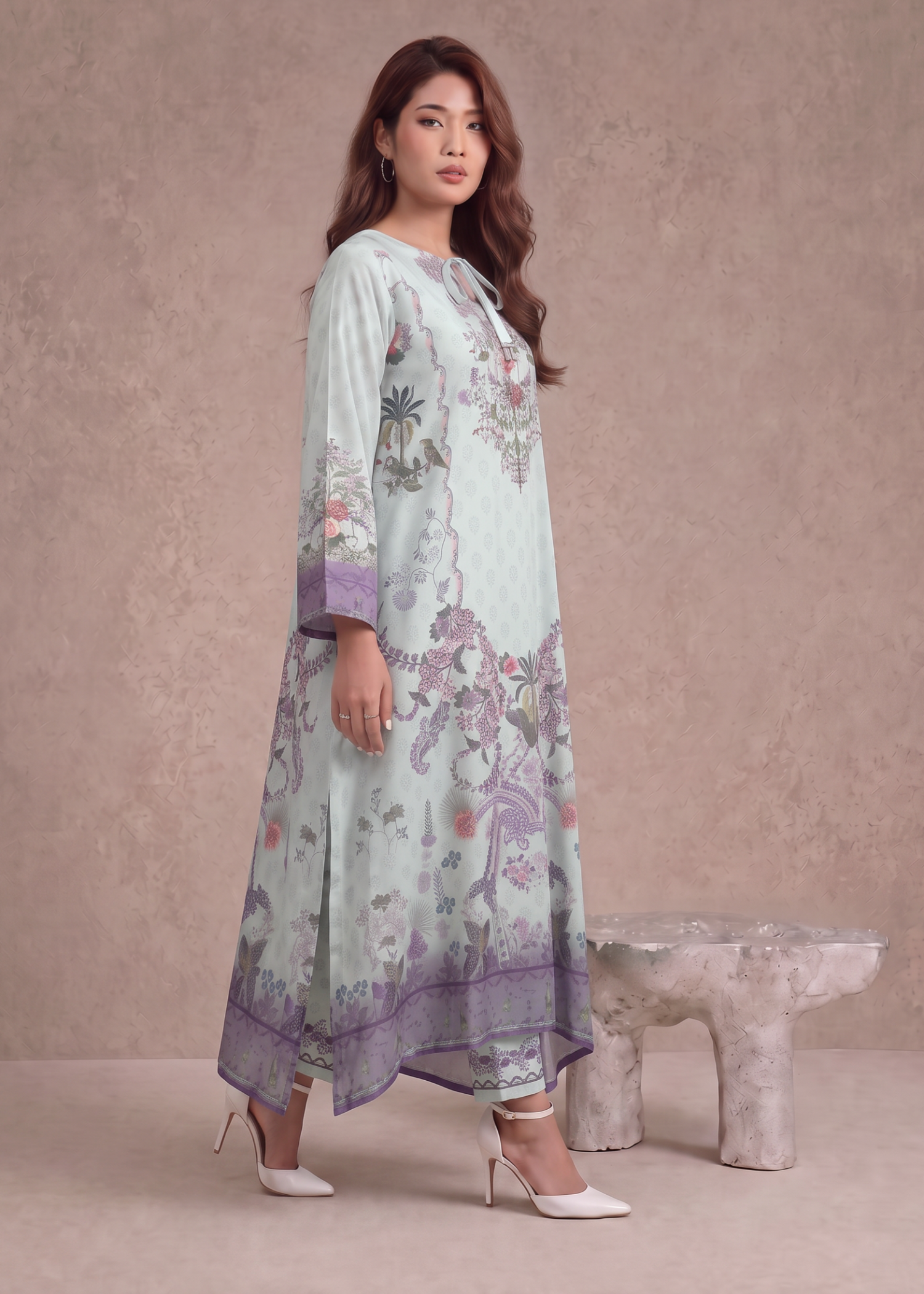 polyester crepe Kaftan in Mint green