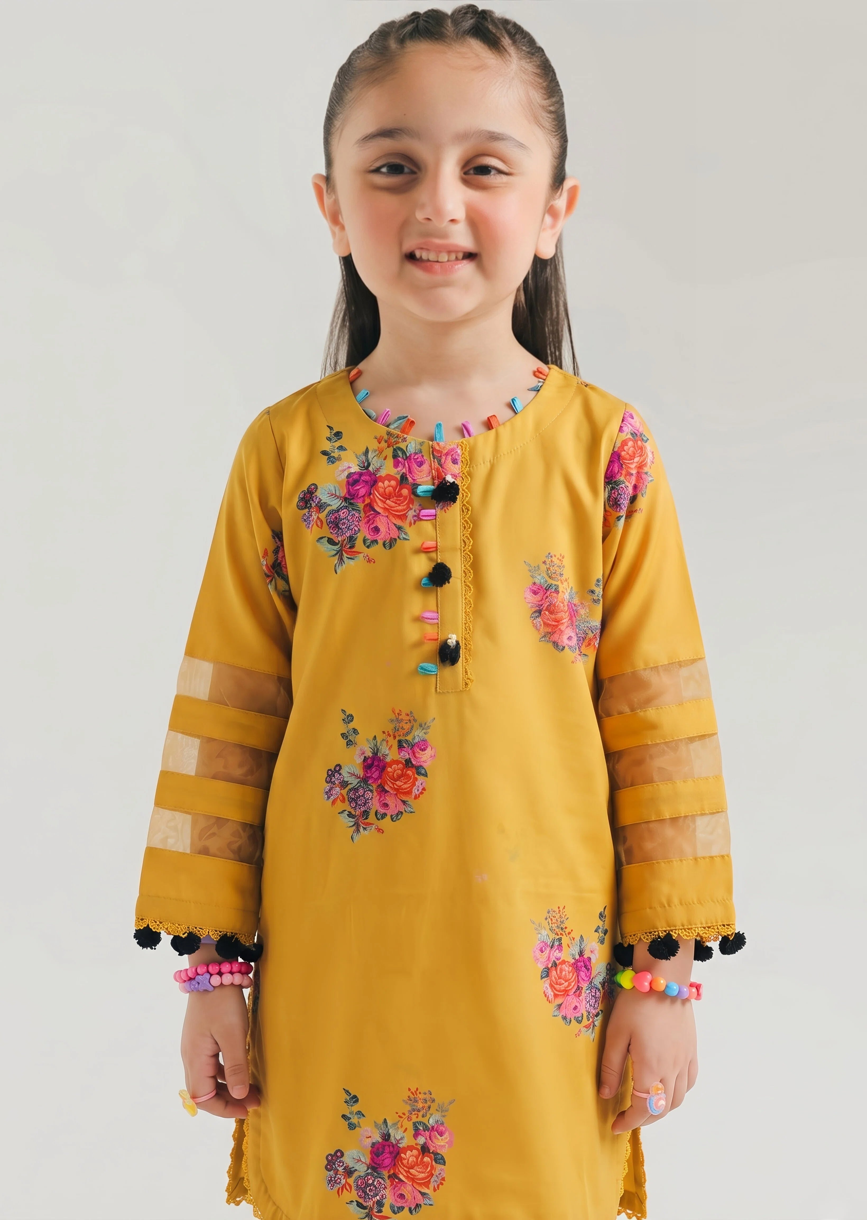 poly lawn Kurta Set in Mustard