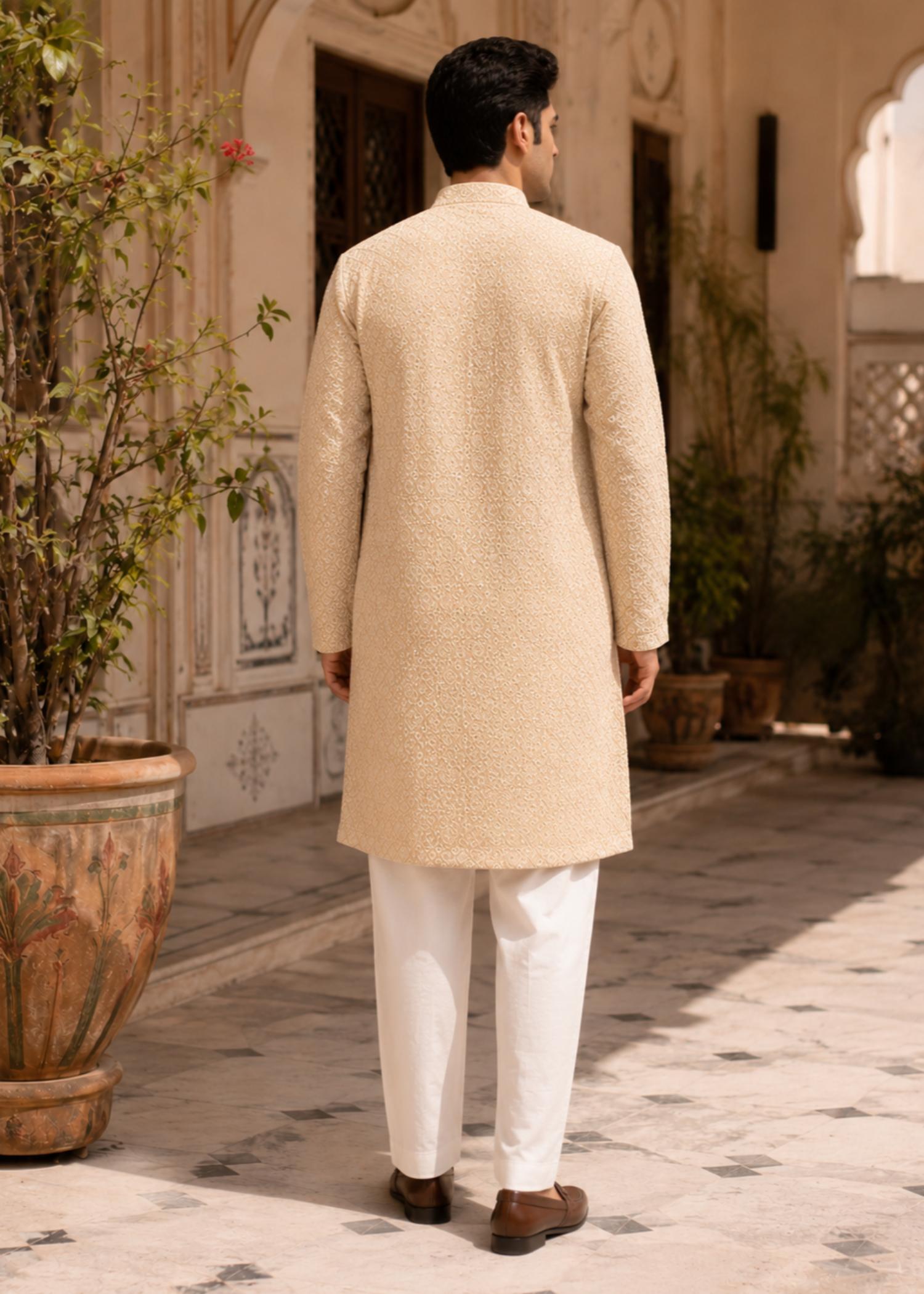 chikankari cotton Kurta Set in Cream by The Great Masters (TGM)