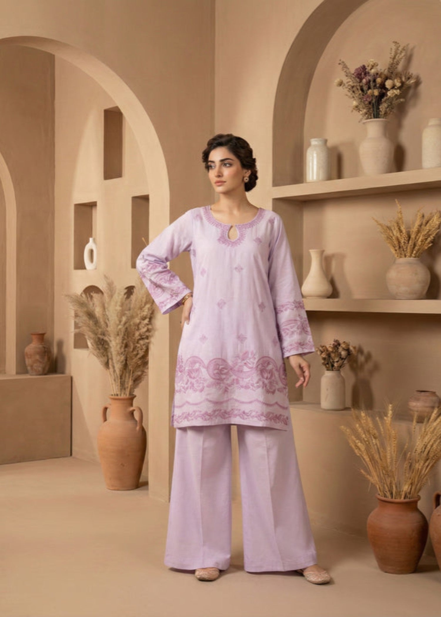cotton dobby Kurta Set in Lilac