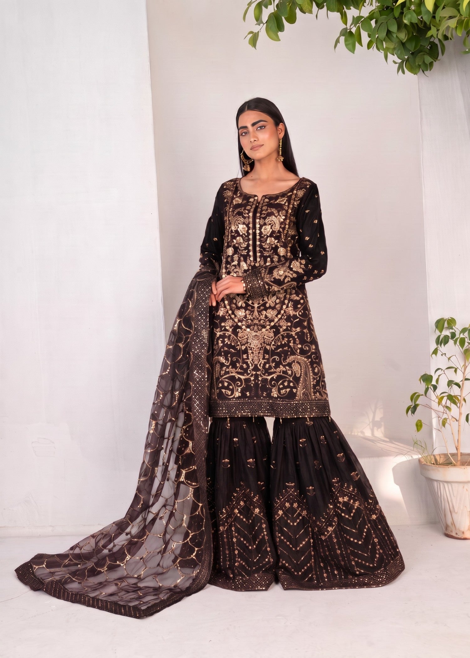 viscose Gharara in Black