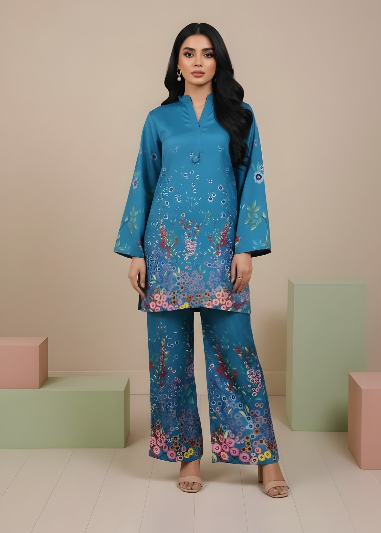 polyester crepe Co Ord Sets in Azure