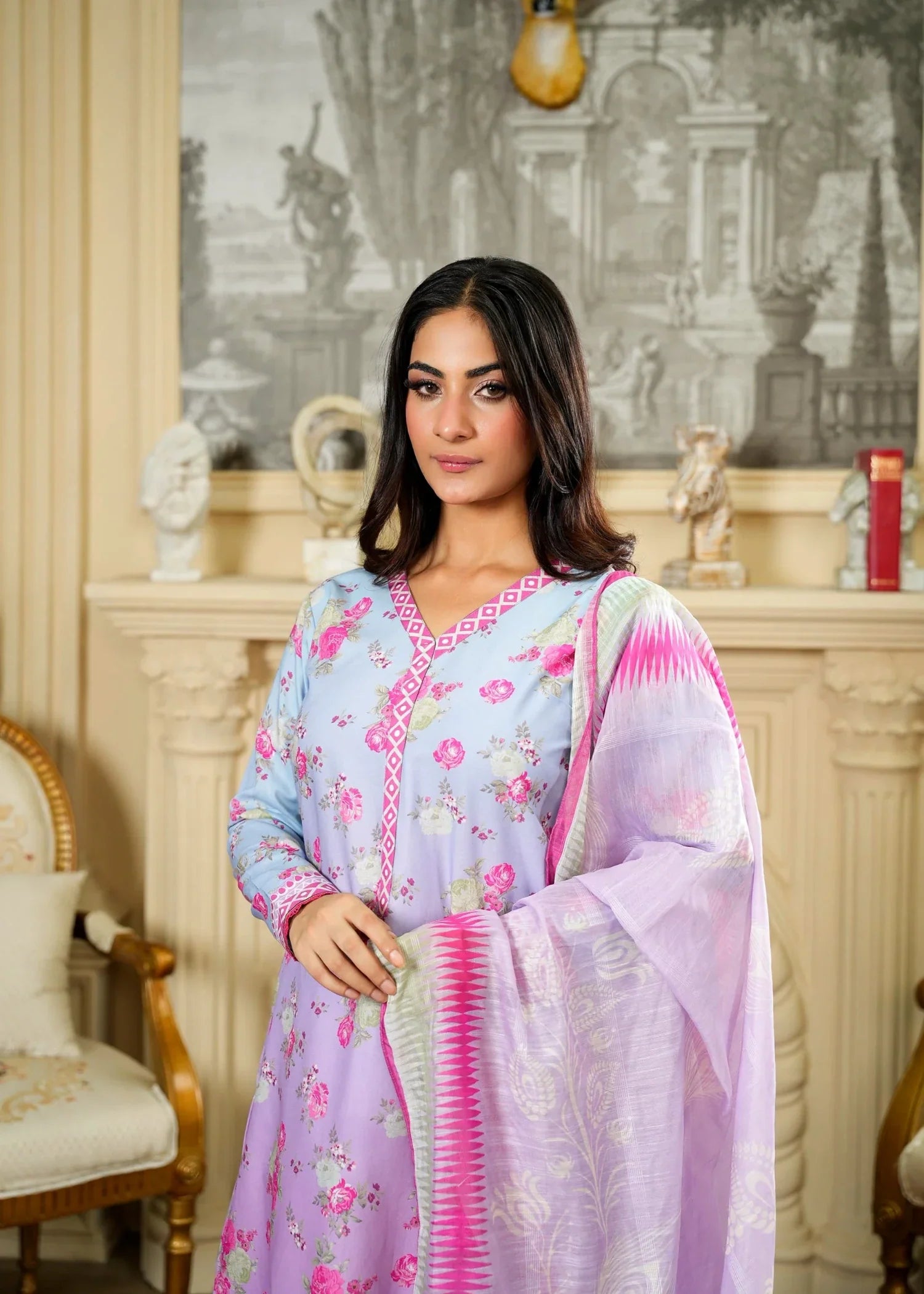 lawn Kurta Set in Lilac