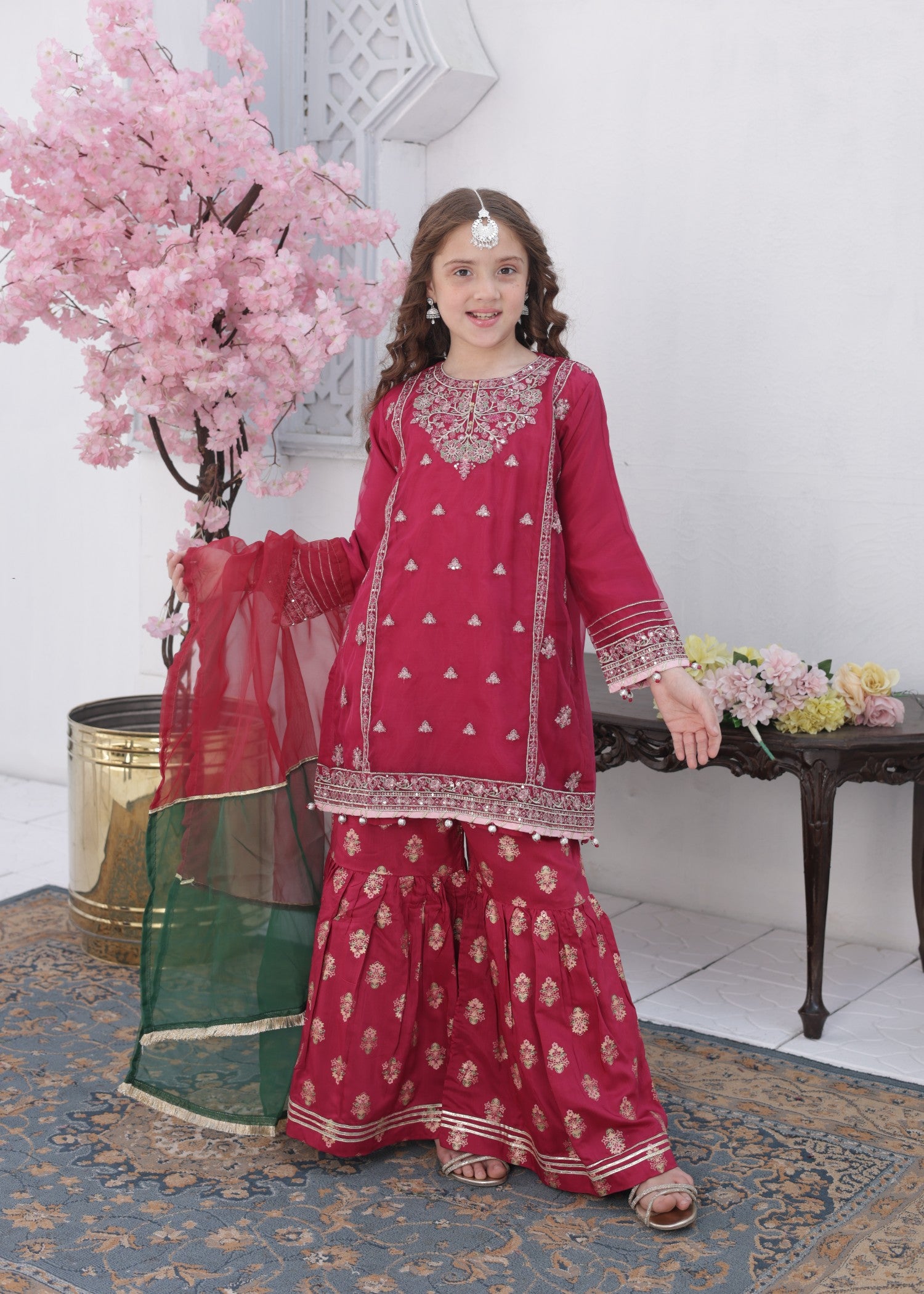 organza Gharara in Magenta haze