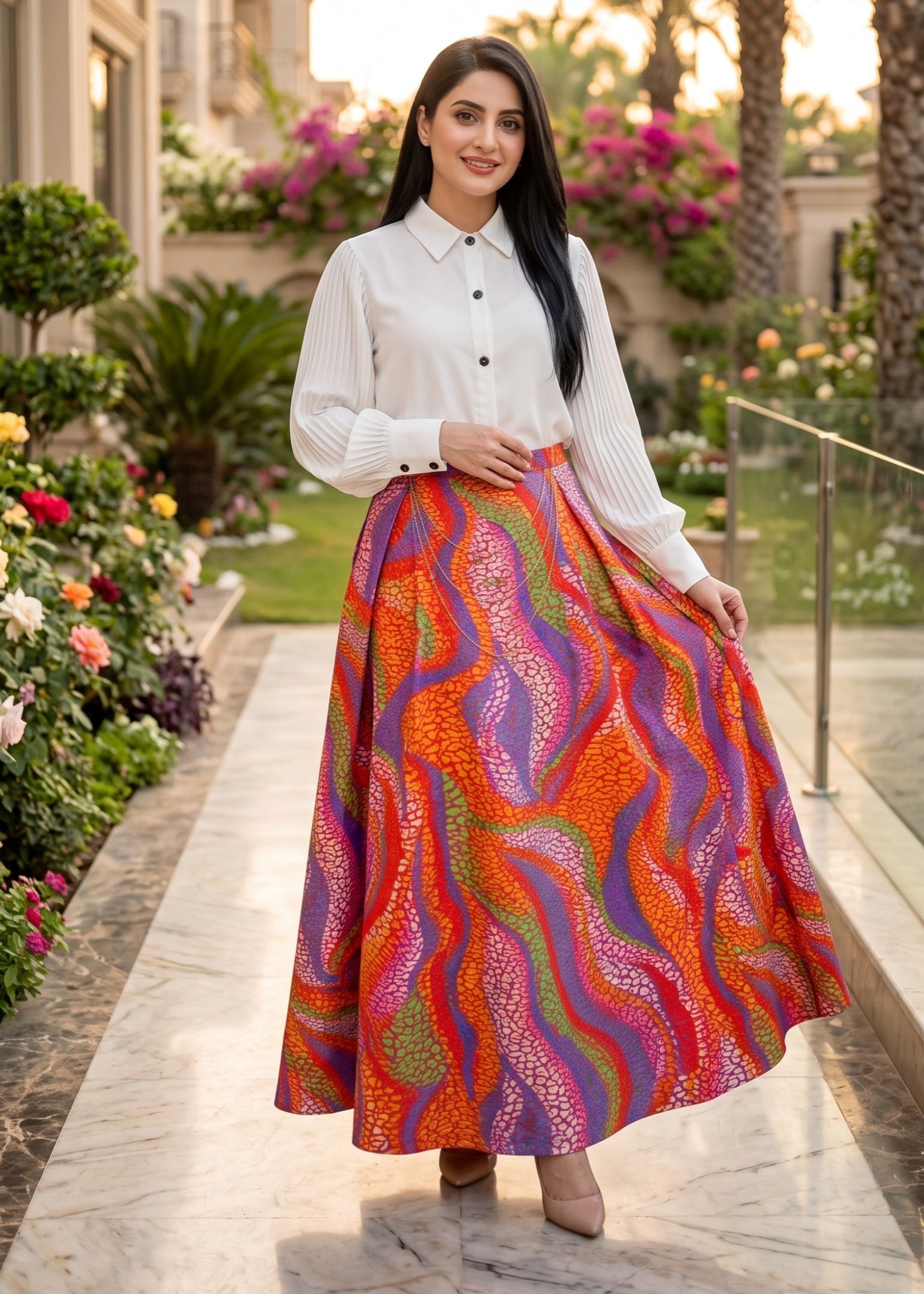 georgette Skirt in Multi, white