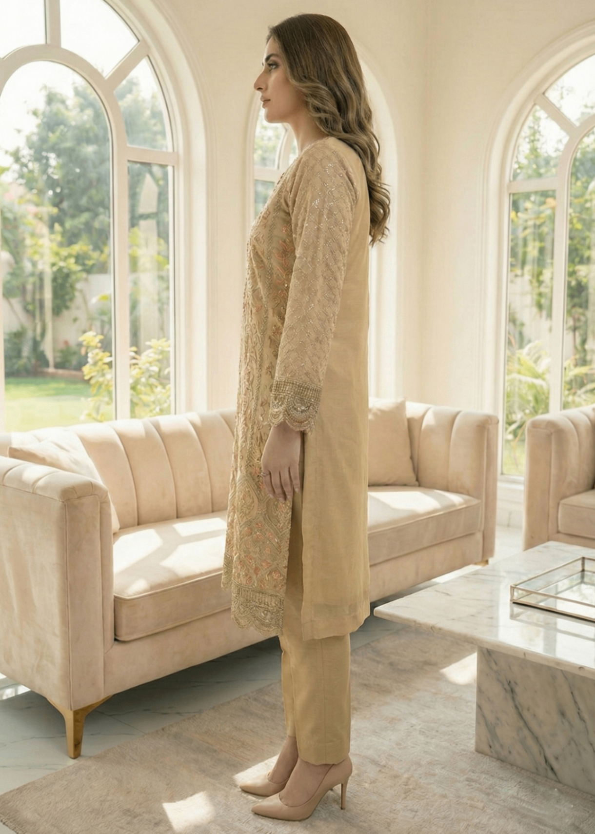 organza Kurta Set in Marigold