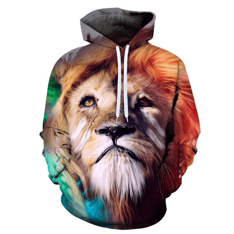 Men's 3D Color Lion Head Digital Print Hoodie - Trendy Spring and Autumn Sweatshirt