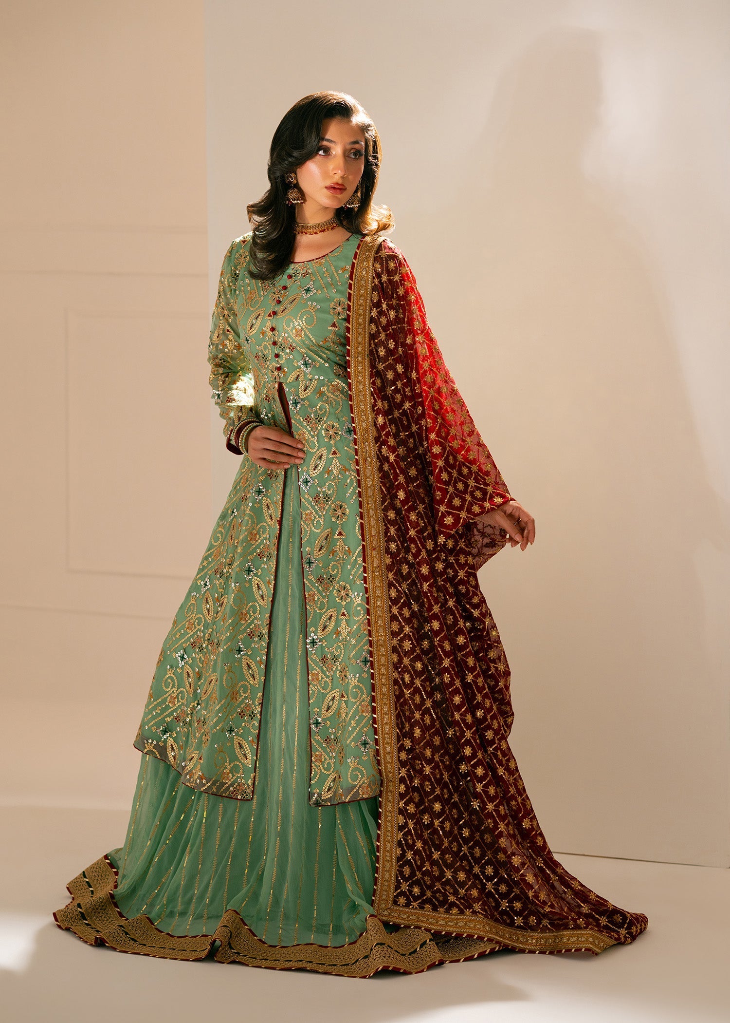 chiffon Lehenga in Pastel green