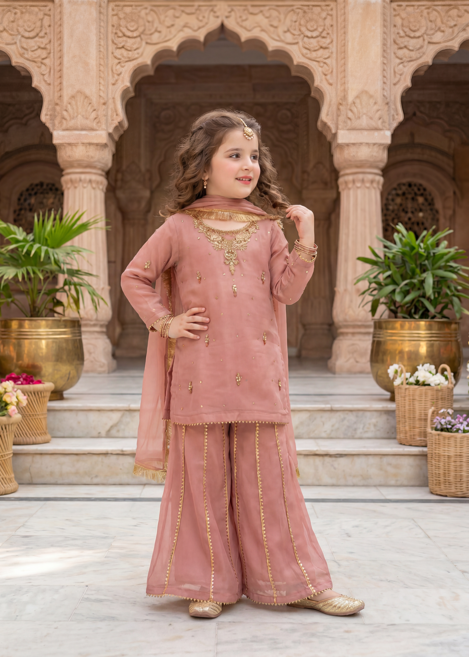 chiffon Sharara in Peach pink