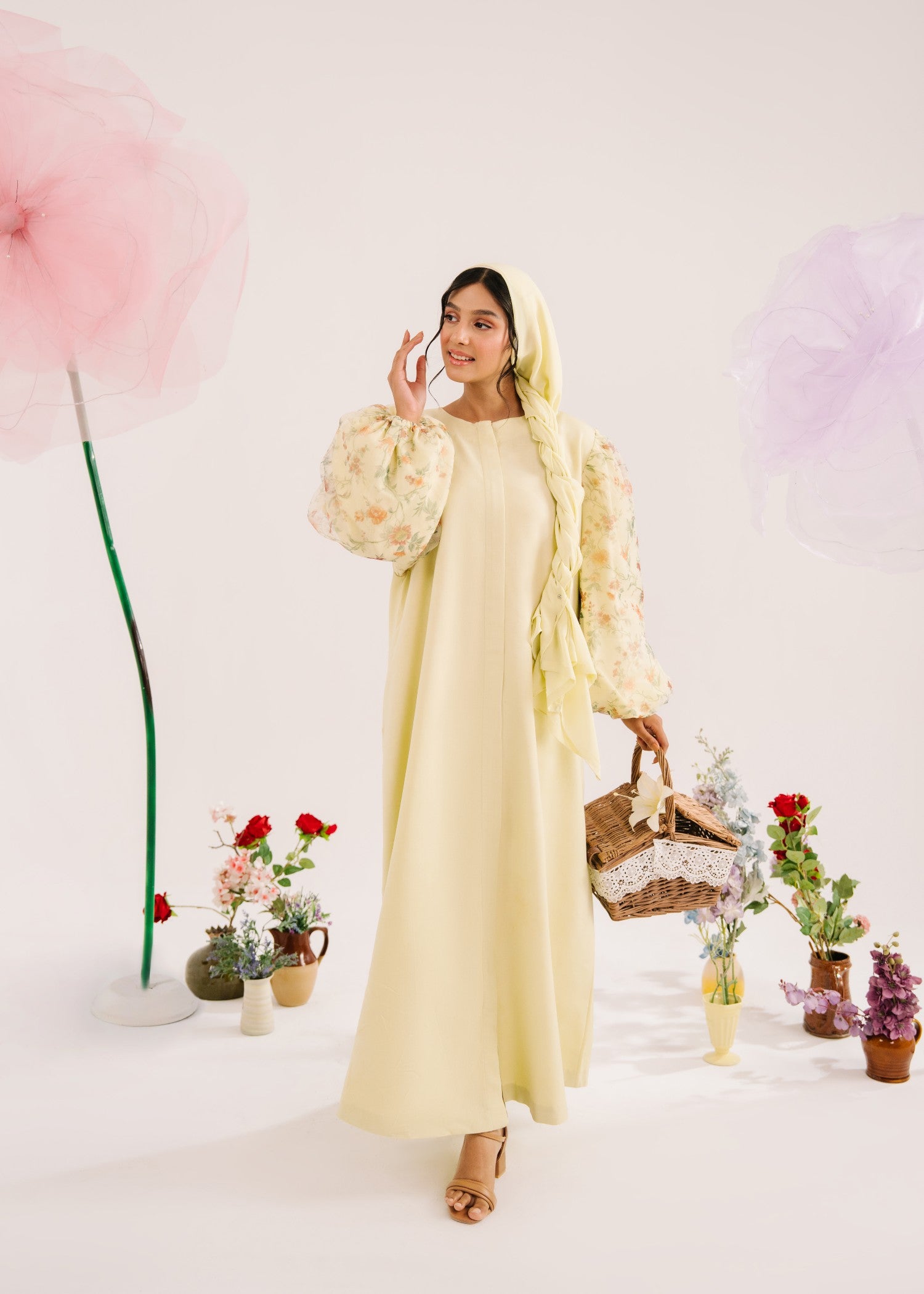 georgette Abaya in Lemon chiffon