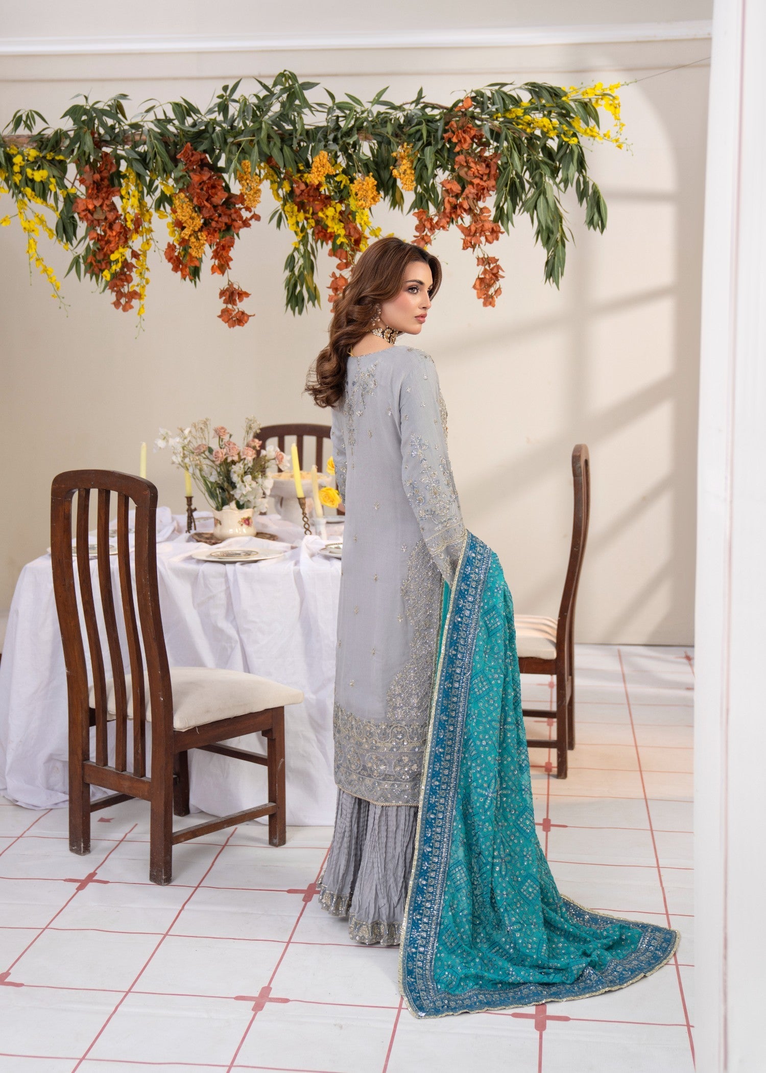 chiffon Kurta Set in Graphite
