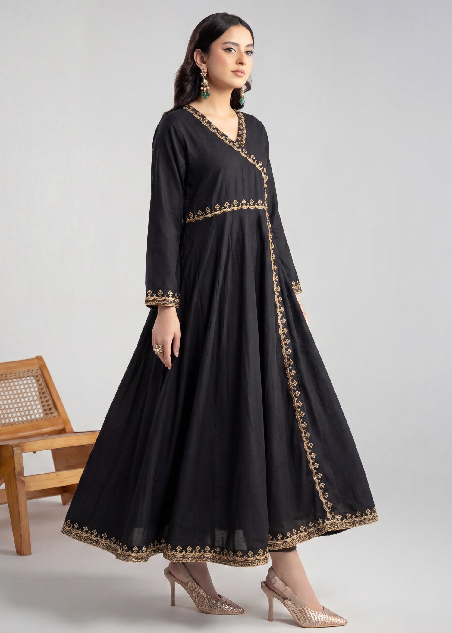 linen Angrakha in Black