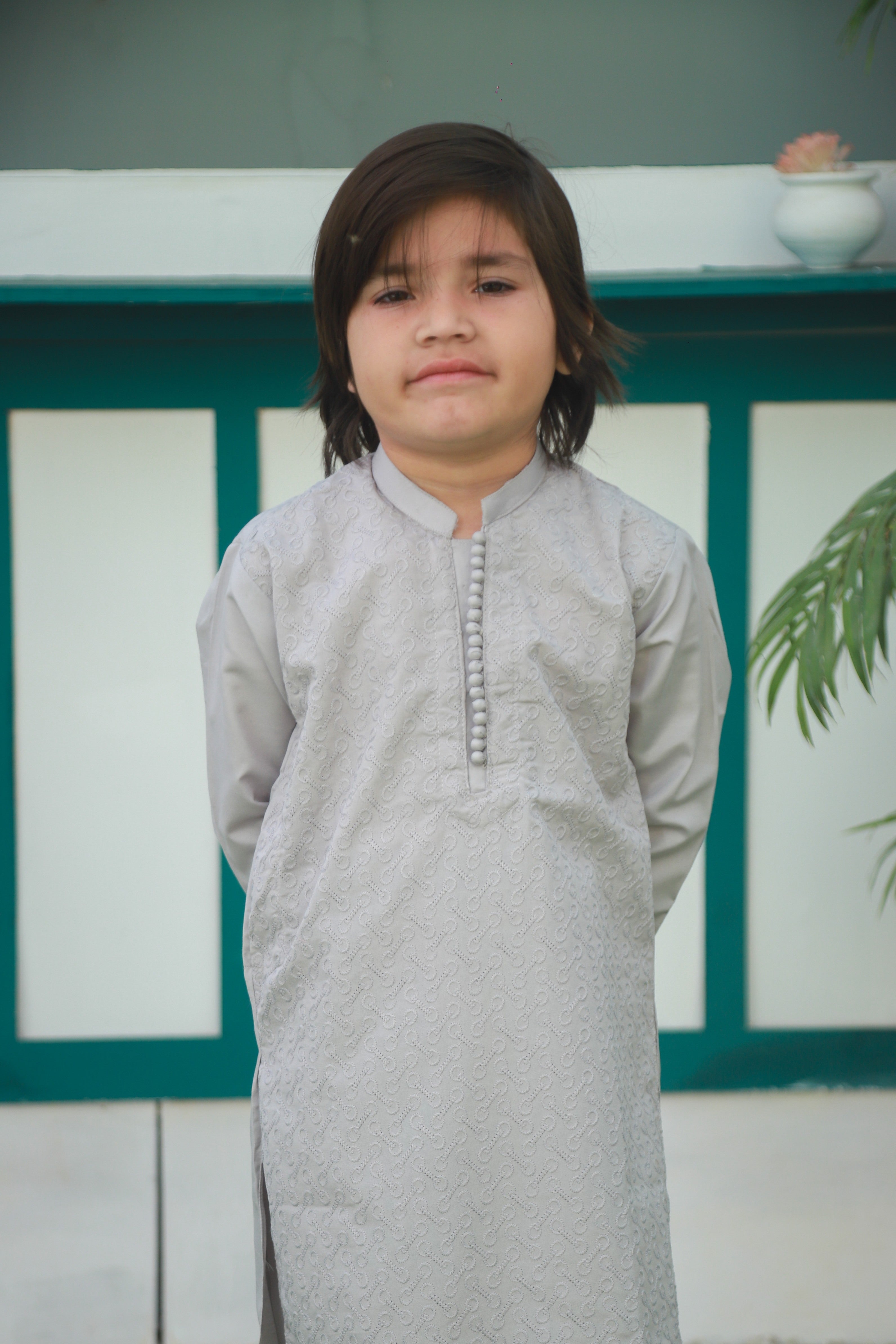 cotton Kurta Set in Pastel grey