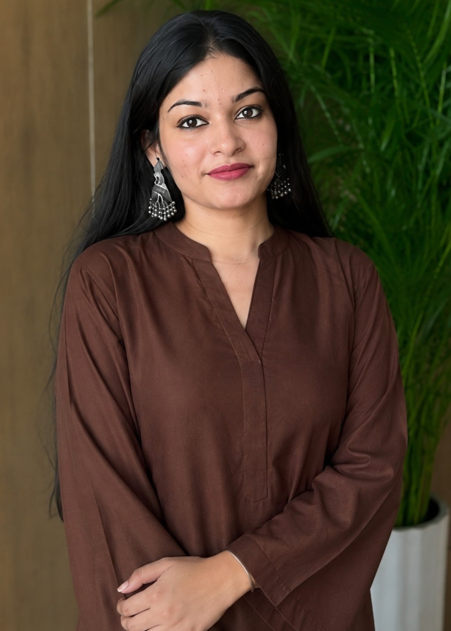 linen Kurta Set in Chocolate brown