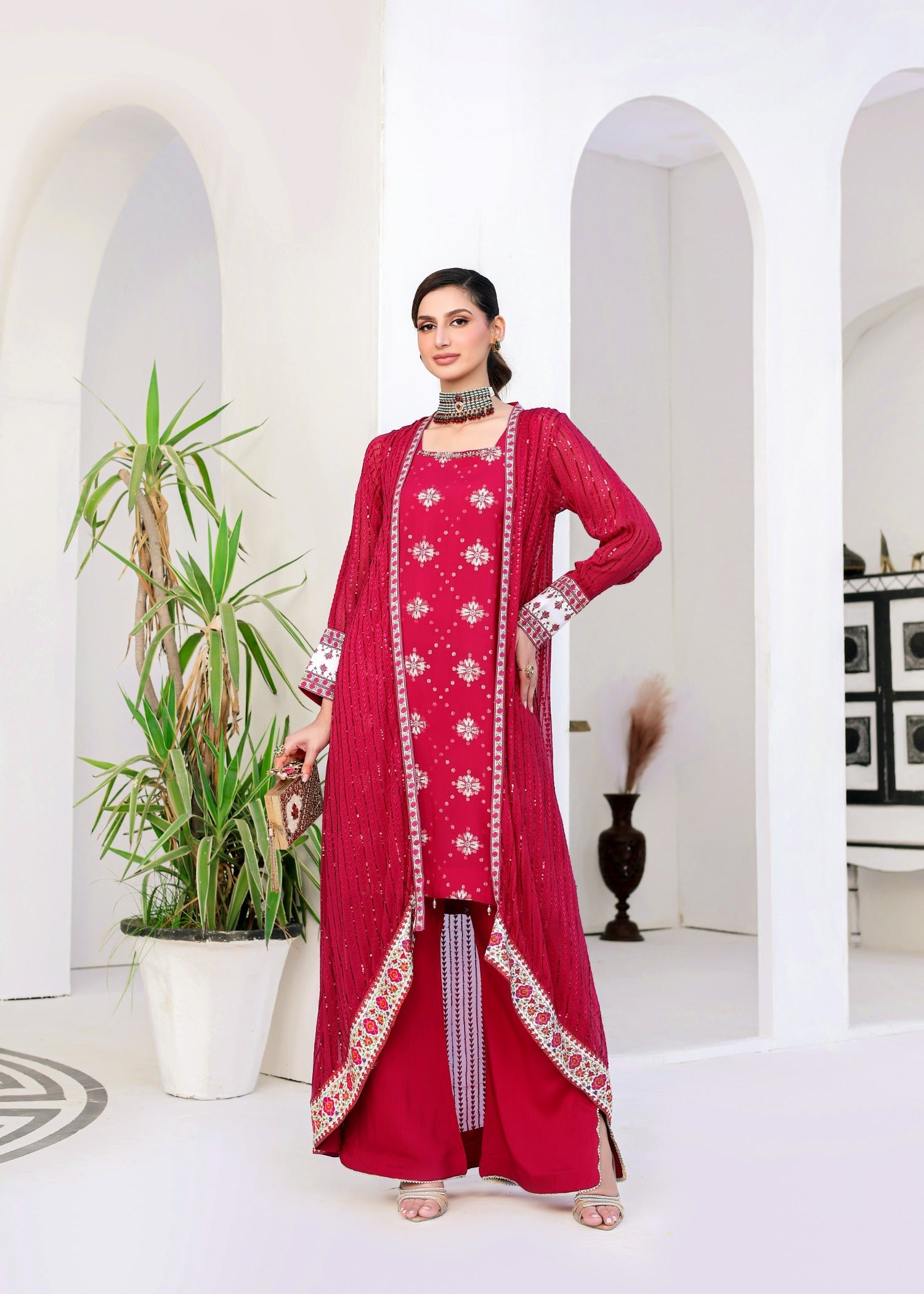chiffon Gown in Poppy red