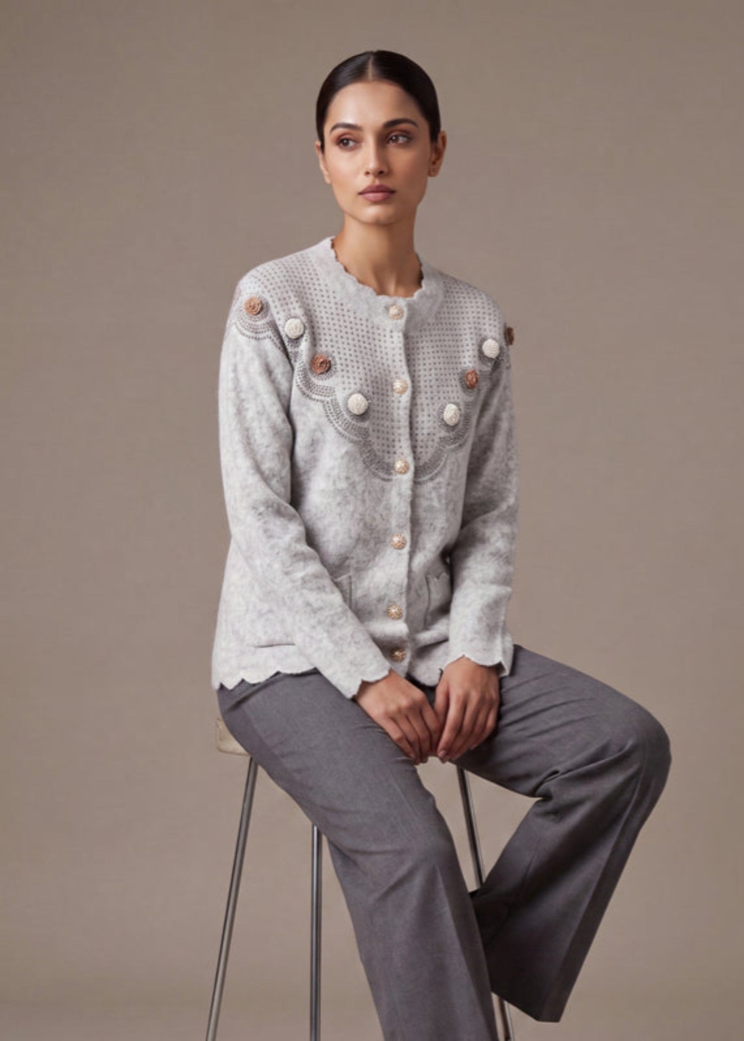 wool Cardigan in Light grey