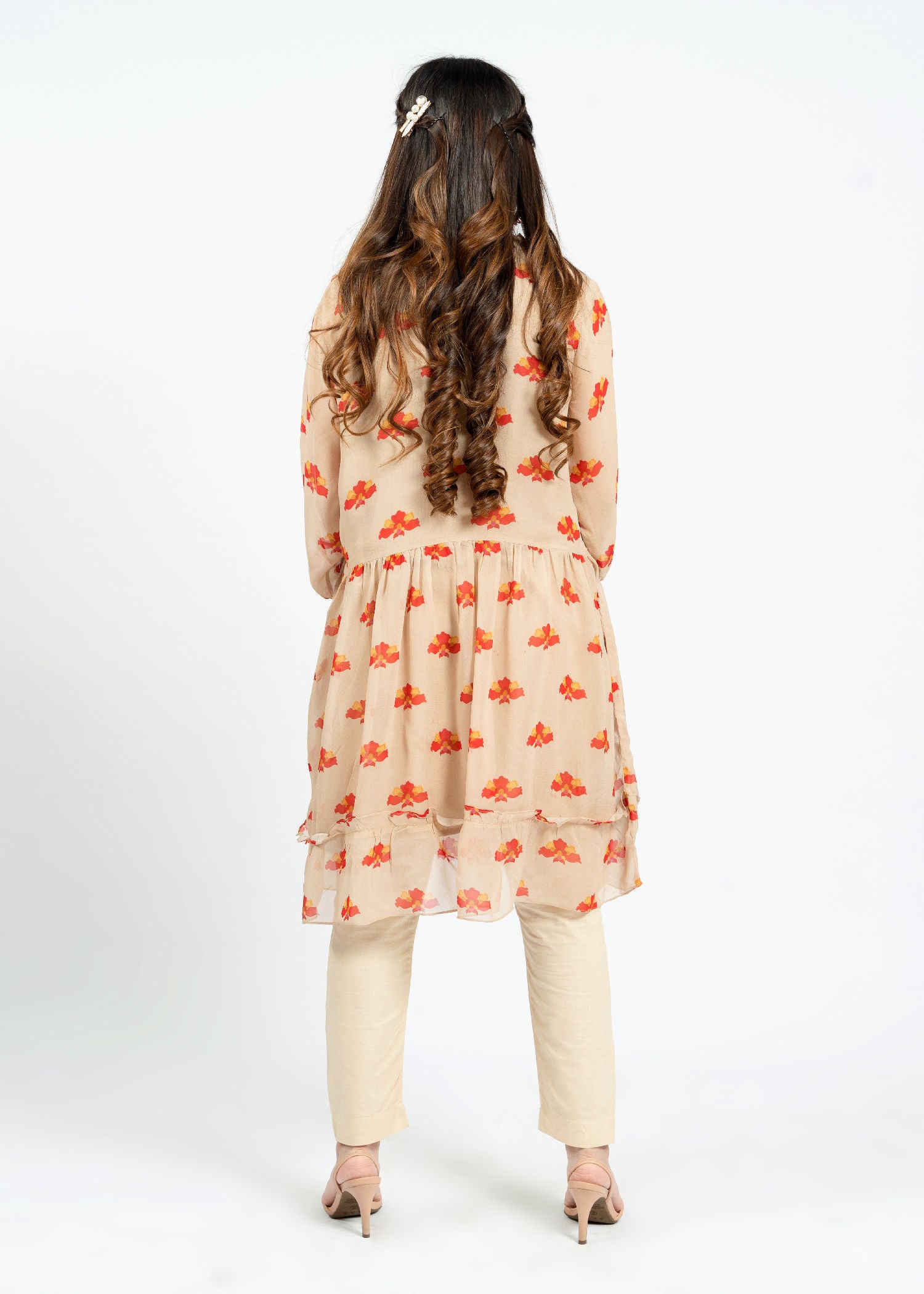 chiffon Short Frock in Beige