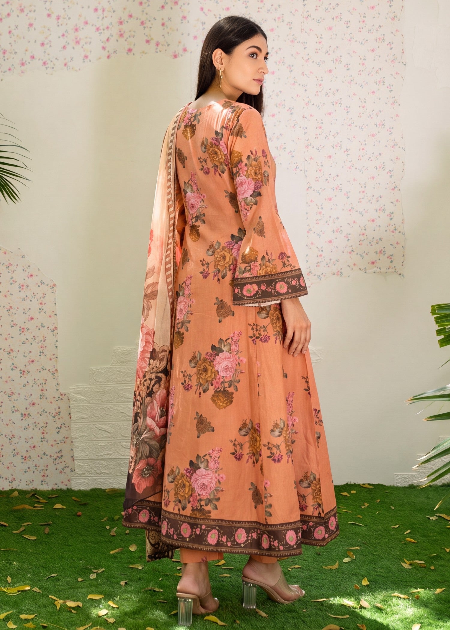 lawn Kurta Set in Toast orange