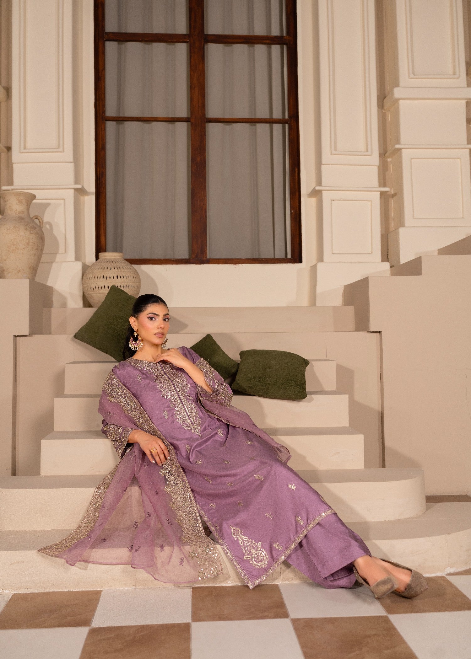 silk Kurta Set in Mauve