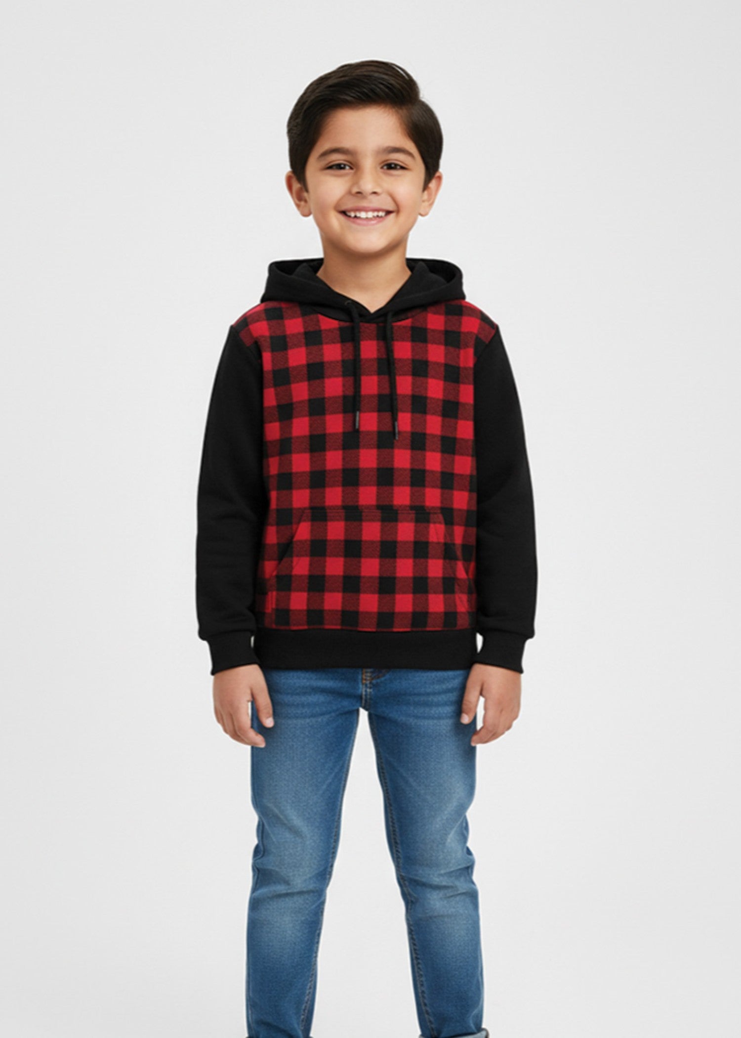 fleece Hoodie in Black, red