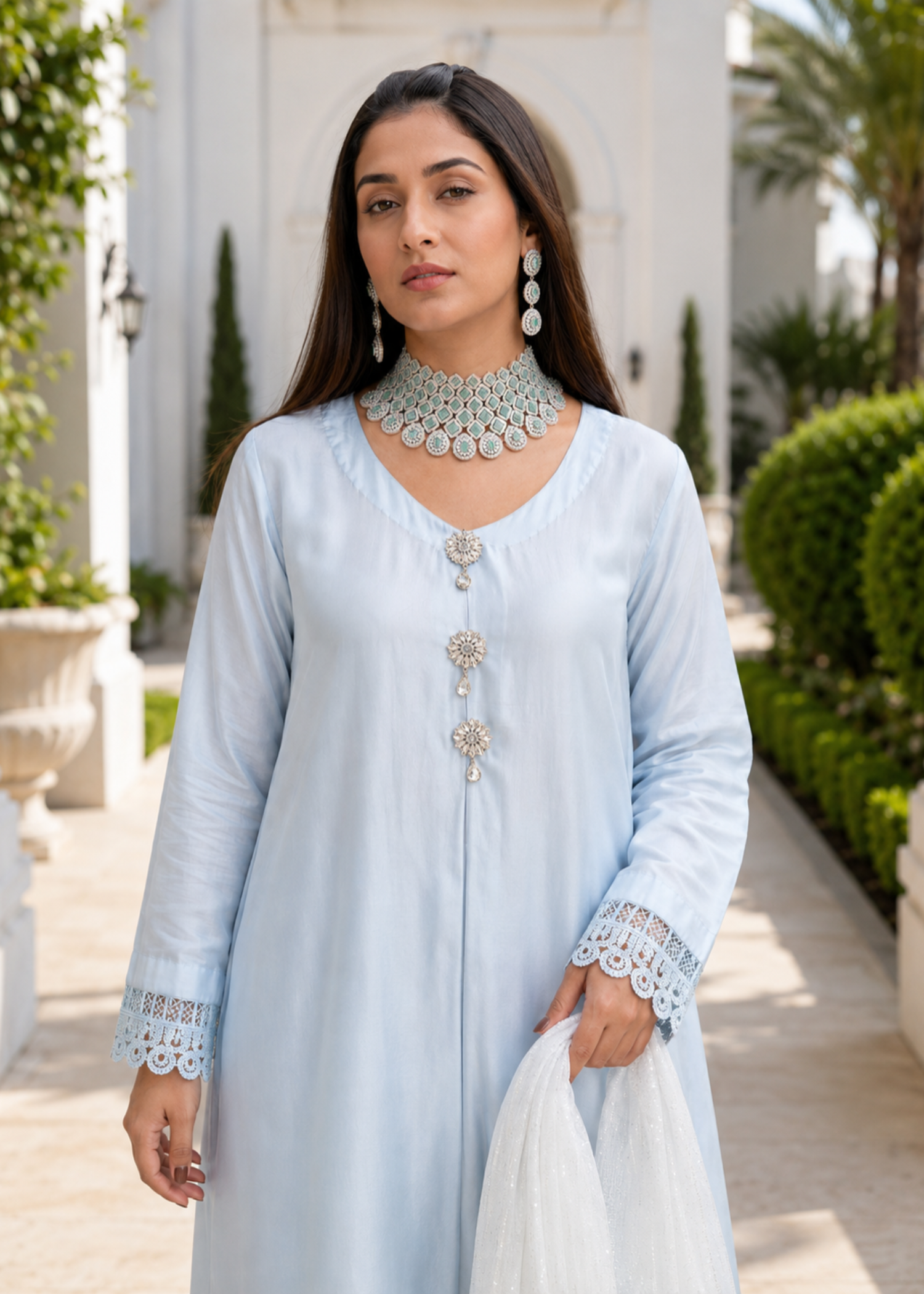pure silk Kurta Set in Ice blue