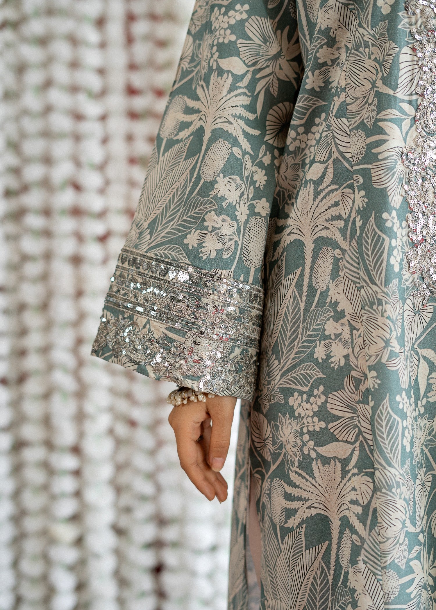 lawn Kurta Set in Duck egg grey